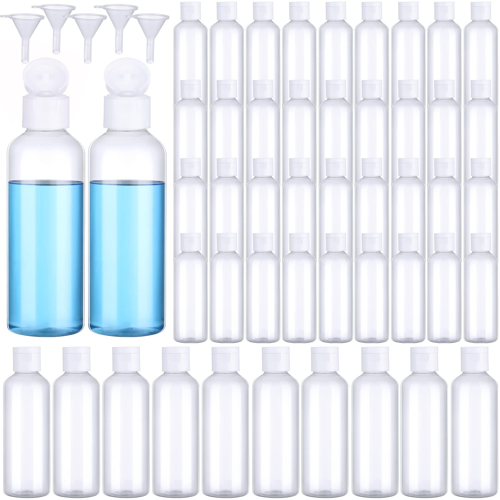 100 Pcs 3.4Oz Small Travel Bottles Plastic Empty Squeeze Bottle Transparent Refillable Shampoo Travel Container With 5 Funnel Fo