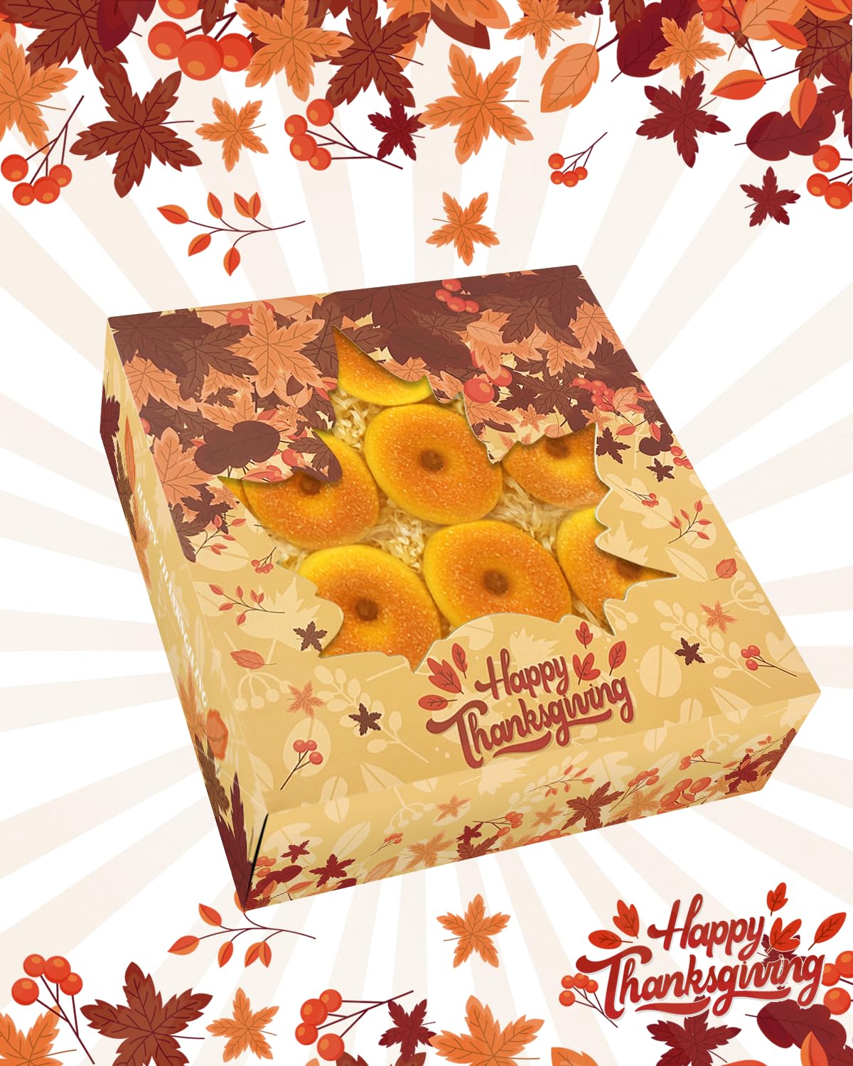 qiqee Thanksgiving Auto-pop Up 10x10x2.5 inch Pie Boxes with Window Pumkin Leaves 30Packs Cookie Donut Bakery Box