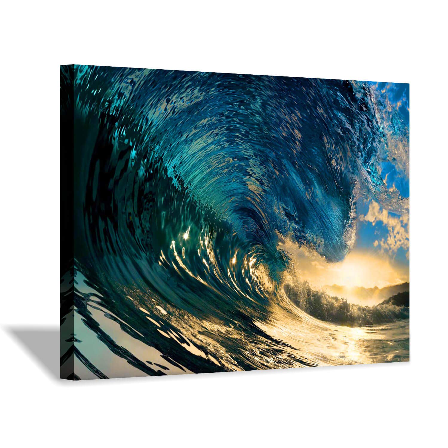 Ocean Wave Canvas Wall Art: Stunning Sunset Seascape Artwork Painting Print On Canvas For Living Room (45'' X 30'' X 1 Panel)