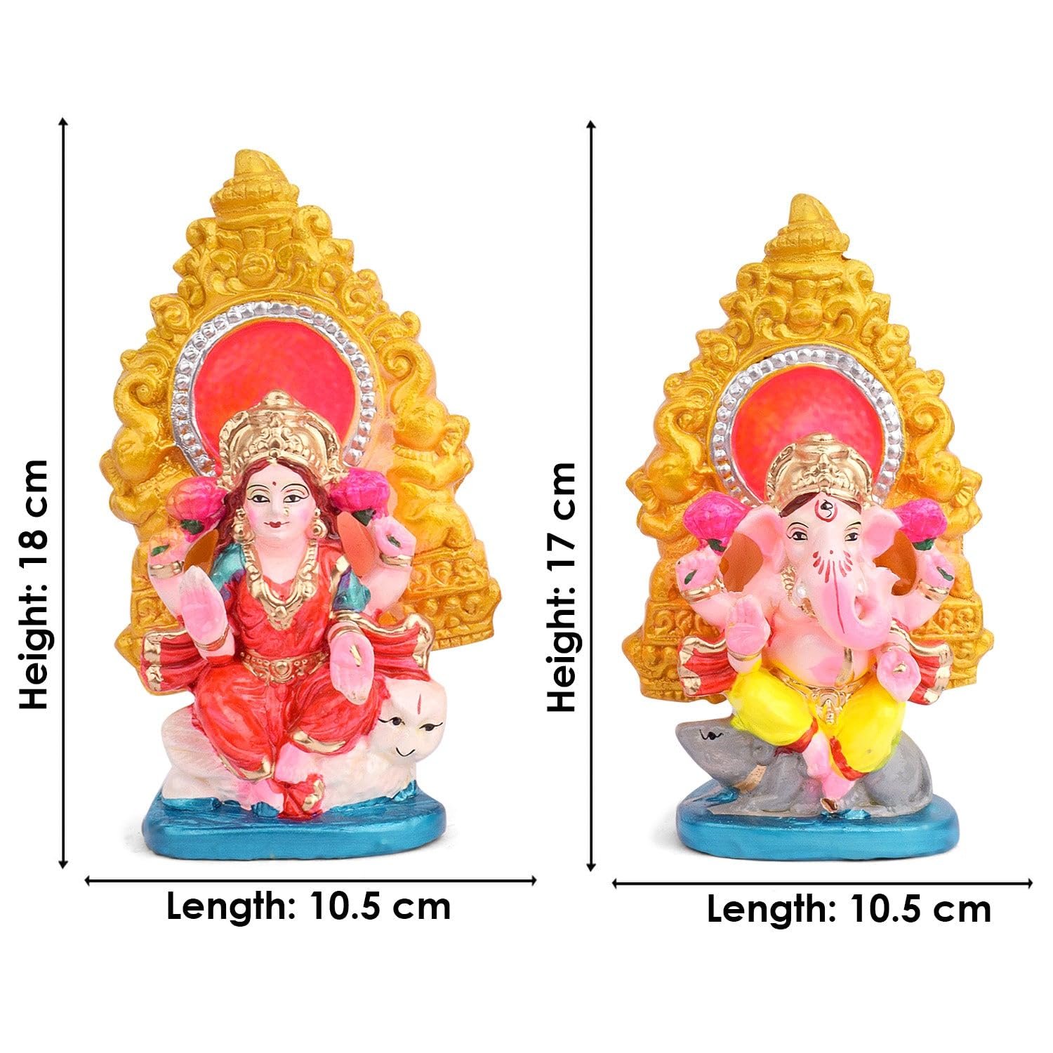 Satvik Religious Handcrafted Colorful Clay Laxmi Ganesh Statue Murti, God Idol Statue Showpiece Gifting Any Auspicious Occasion