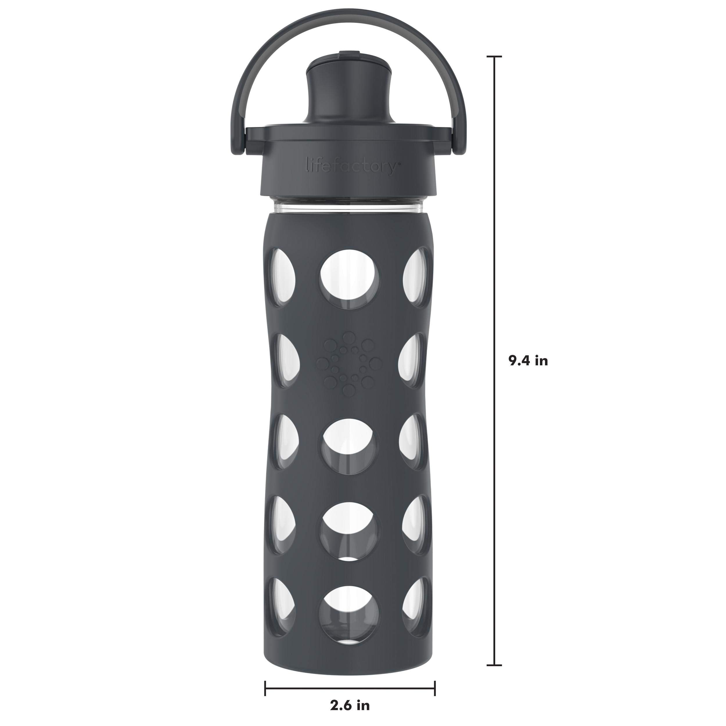 Lifefactory 16-Ounce Glass Water Bottle with Active Flip Cap and Protective Silicone Sleeve  Carbon
