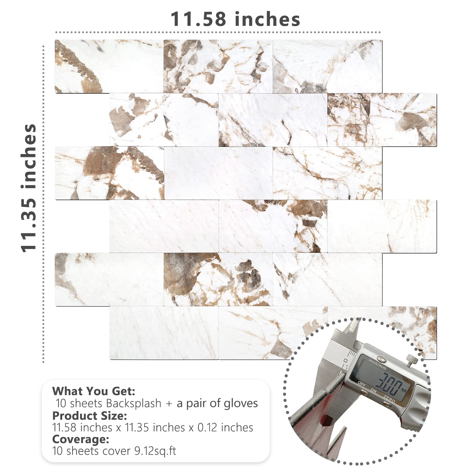 Stickgoo 10 Sheets Peel And Stick Backsplash, Aluminum Composite 3D Wall Panel, Belgium White Subway Tile Stickers For Kitchen A