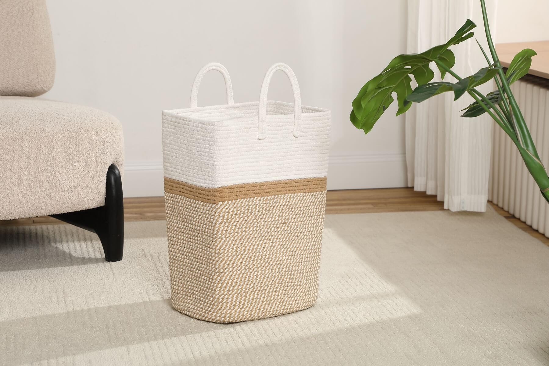 Laughbird Tall Laundry Basket,Woven Cotton Rope Laundry Hamper Sorters, Versatile Storage For Dirty Clothes,Baby Toys,And Blanke