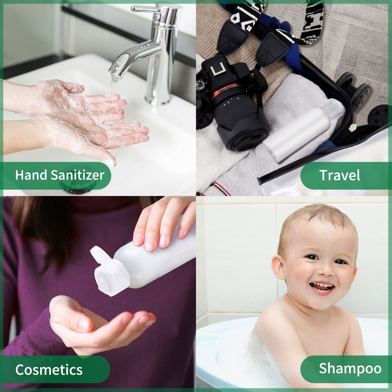 Lisapack 3.4Oz Travel Bottles With Flip Cap (5 Pcs) Empty Dispenser Container For Travel Size Cosmetics (100Ml, Clear Cap)