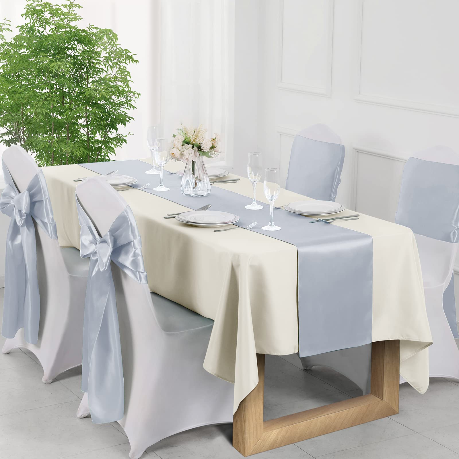 Manyshofu 4Pcs Satin Grey Table Runner - 12 x 72 Inch Long Size  Party Table Runner Decor Bright & Smooth Wedding Decorations Table Runner for Banquet Chef Birthday Buffet Dinner Graduations