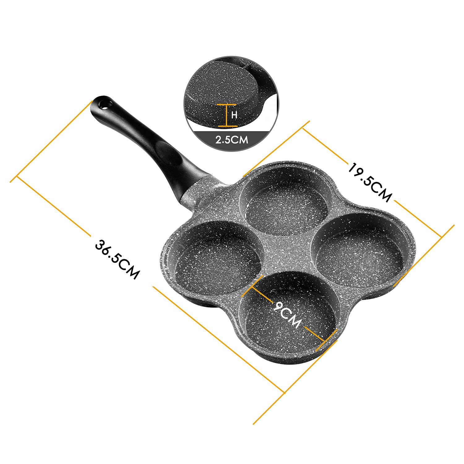 Buecmue Rustless Egg Frying Pan | 4-Cup Nonstick Easy Clean Egg Cooker Omelet Pan For Breakfast Swedish Pancake  Plett  Crepe Pan Gas Stove and Other Stoves Cookware