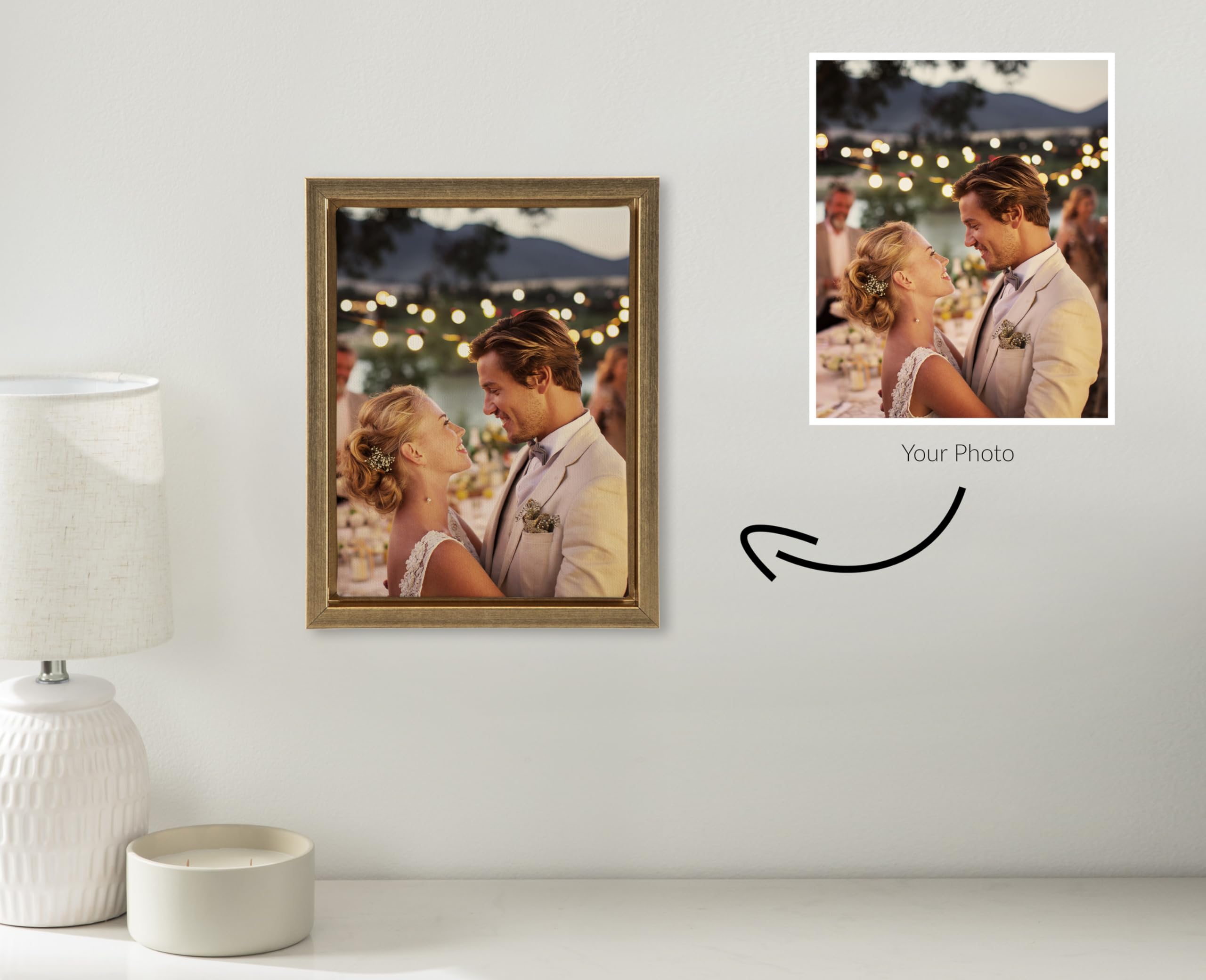Kate And Laurel Custom Printed Framed Canvas Wall Art, 8X10 Bright Gold, Sylvie Personal Canvas Print With Your Photo For Bedroo