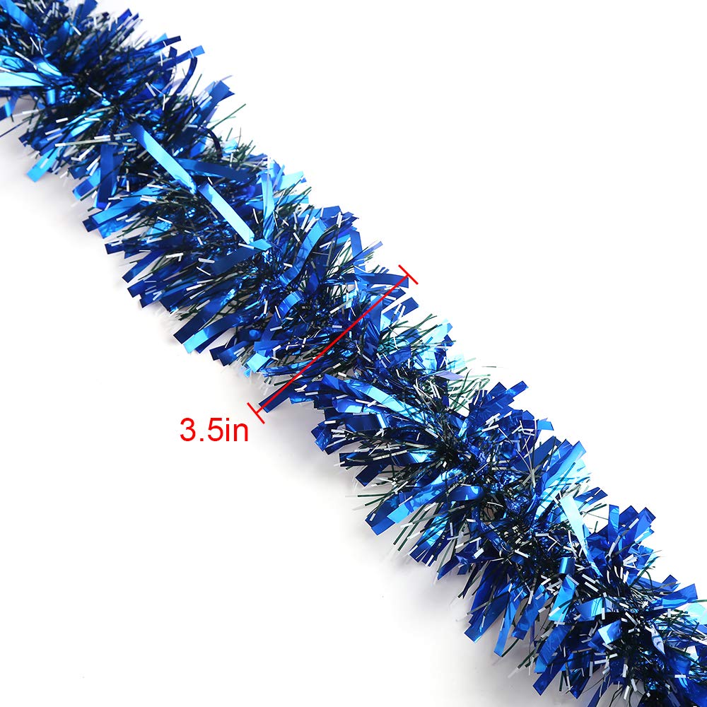 33ft Christmas Blue Metallic Tinsel Garland for Christmas Tree Ornaments Party Decoration Ceiling Hanging 3.5 inch Wide
