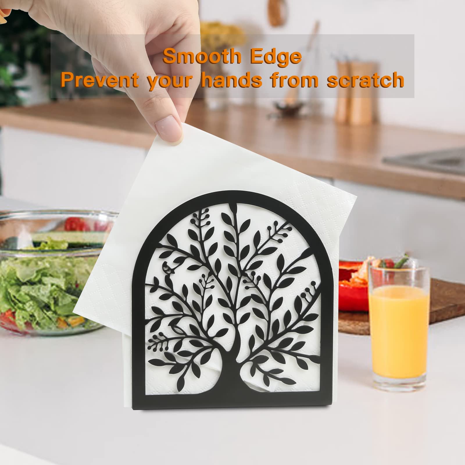 Fobule Napkin Holder for Tables  Vintage Metal Freestanding Tissue Dispenser  Black Cast Iron Vertical Tabletop Paper Napkin Holder Stand for Dinner Home Kitchen Restaurant Picnic Party (Tree of Life)