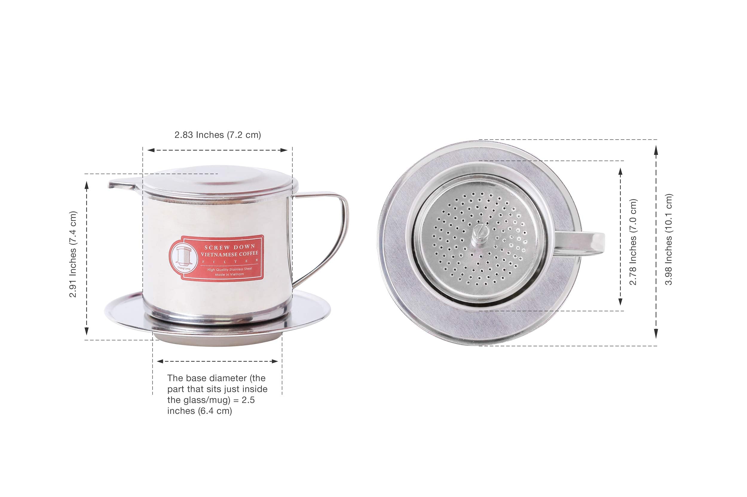 Thang Long Vietnamese Coffee Filter Maker - Stainless Steel, Medium (8 oz), Silver, Screw Down Phin, Authentic from Vietnam