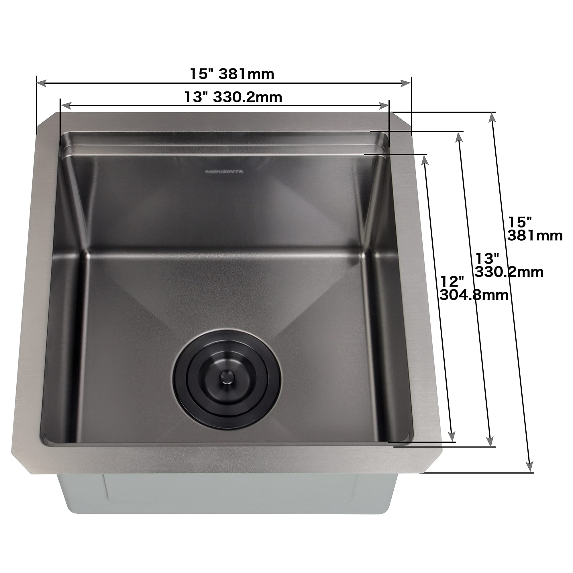 Monsinta Black Bar Sink, Undermount Bar Sink, 15'' X 15'' Small Bar Sink, Rv Sink, 16 Gauge Stainless Steel Workstation Kitchen
