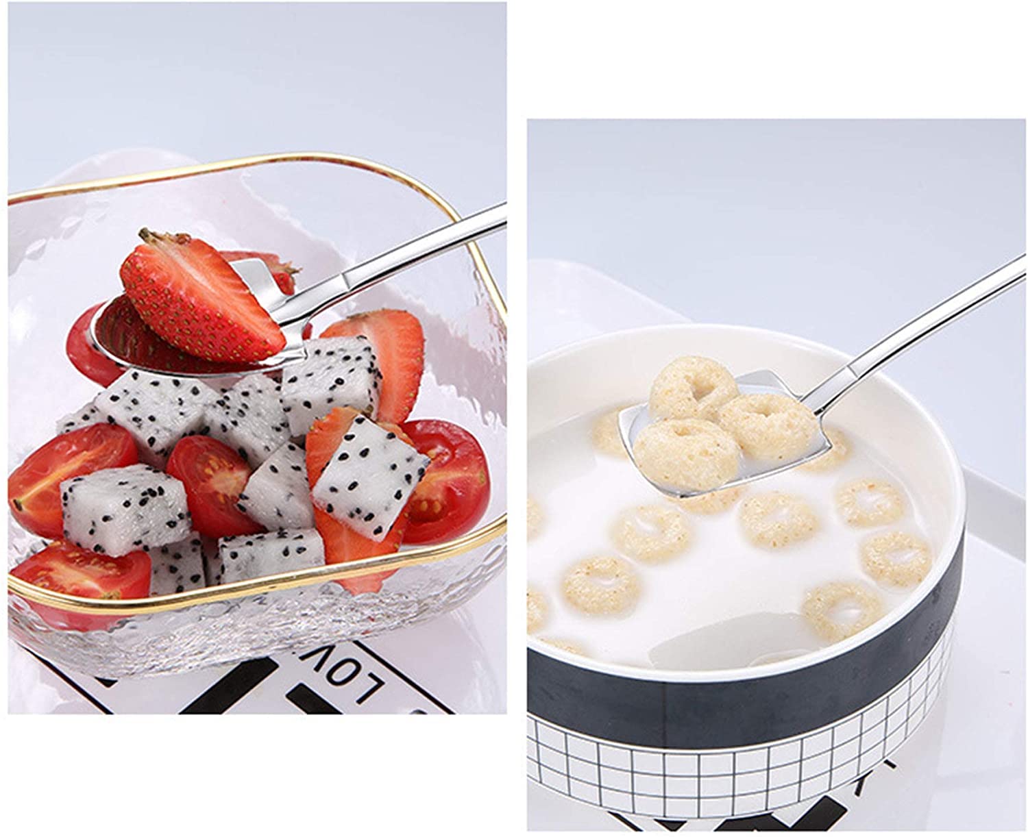 Dessert Spoon Set, 4 Pcs 6'' Stainless Steel Spoons, Ice Cream Fruit Spoon For Home, Kitchen Or Restaurant (Silver Square Point