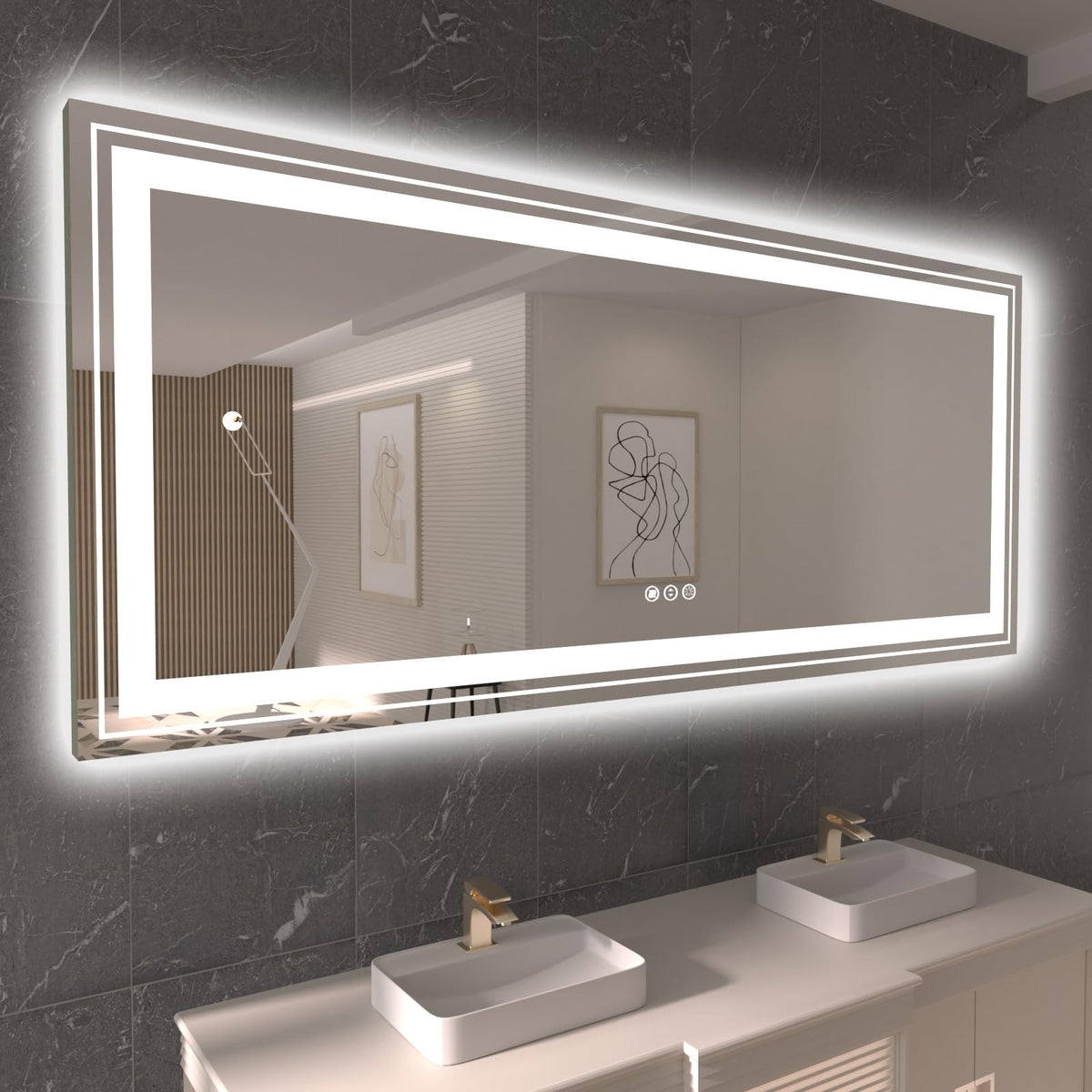 Snowdool Led Bathroom Mirror With Lights, 88 X 38 Inch Front And Backlit Mirror Bathroom, Anti-Fog Lighted Vanity Mirror, Steple
