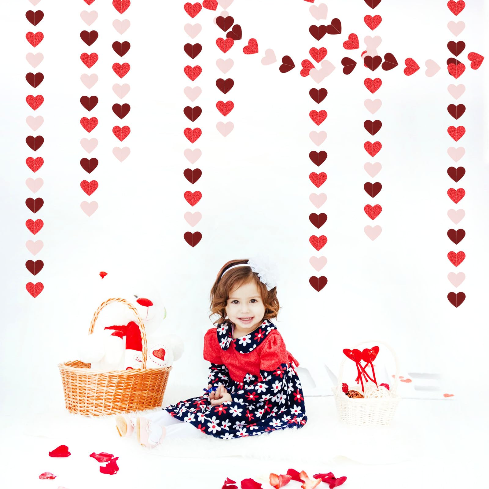 Party Decorations Pink-Red Heart-Garland - 52ft Burgundy Proposal Special Night Galentines Hanging Streamers Banner,Girl Romanti