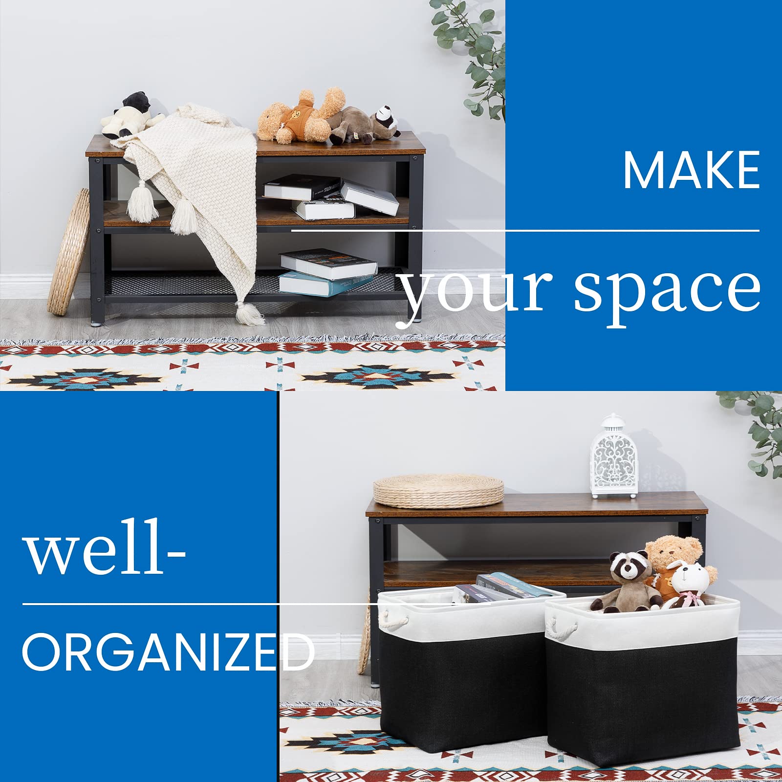 Bidtakay Baskets Extra Large Storage Bins For Clothes Set Of 2 Black Baskets For Organizing Fabric Bins 17X12X15 In Tall Baskets