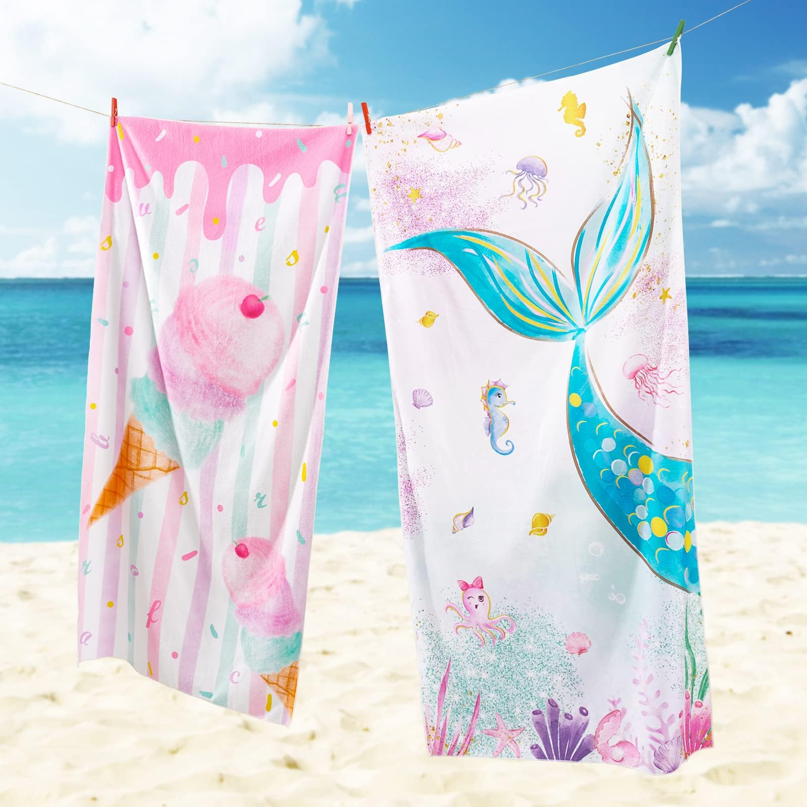 WERNNSAI Super Soft Ice Cream Beach Towel for Girls - 30