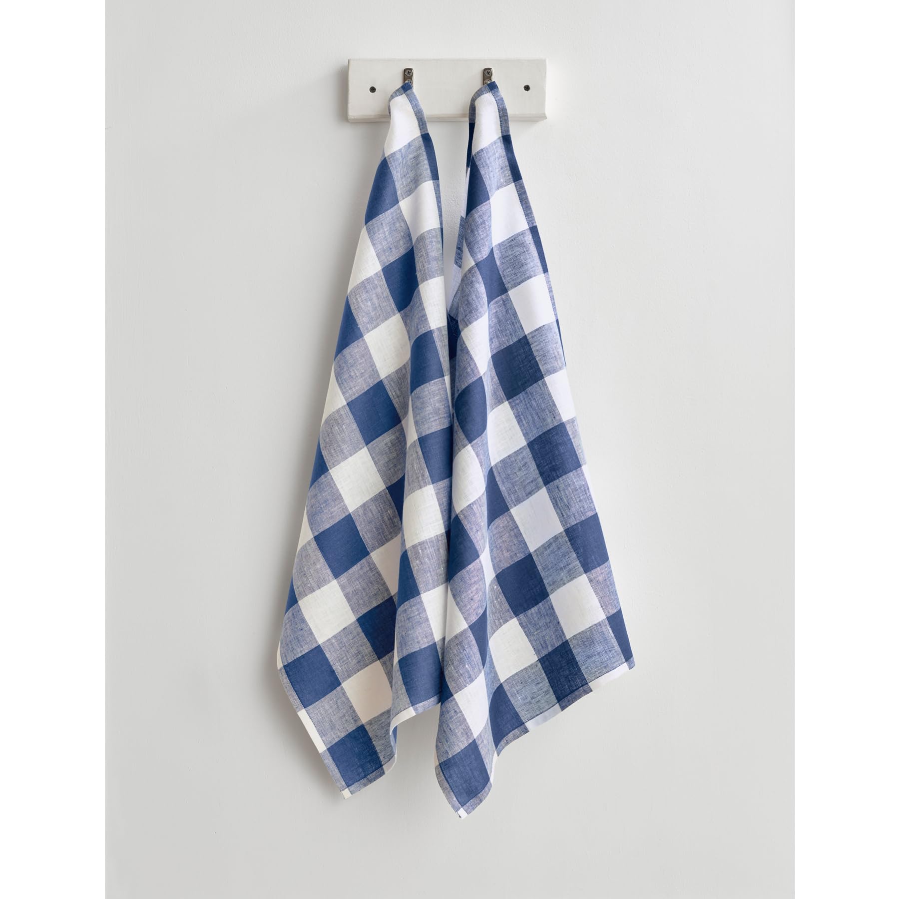 Solino Home Linen Kitchen Towels Set Of 2 - Blue And White 17 X 26 Inch - 100% Pure Linen Buffalo Check Kitchen/Tea Towels - Mac