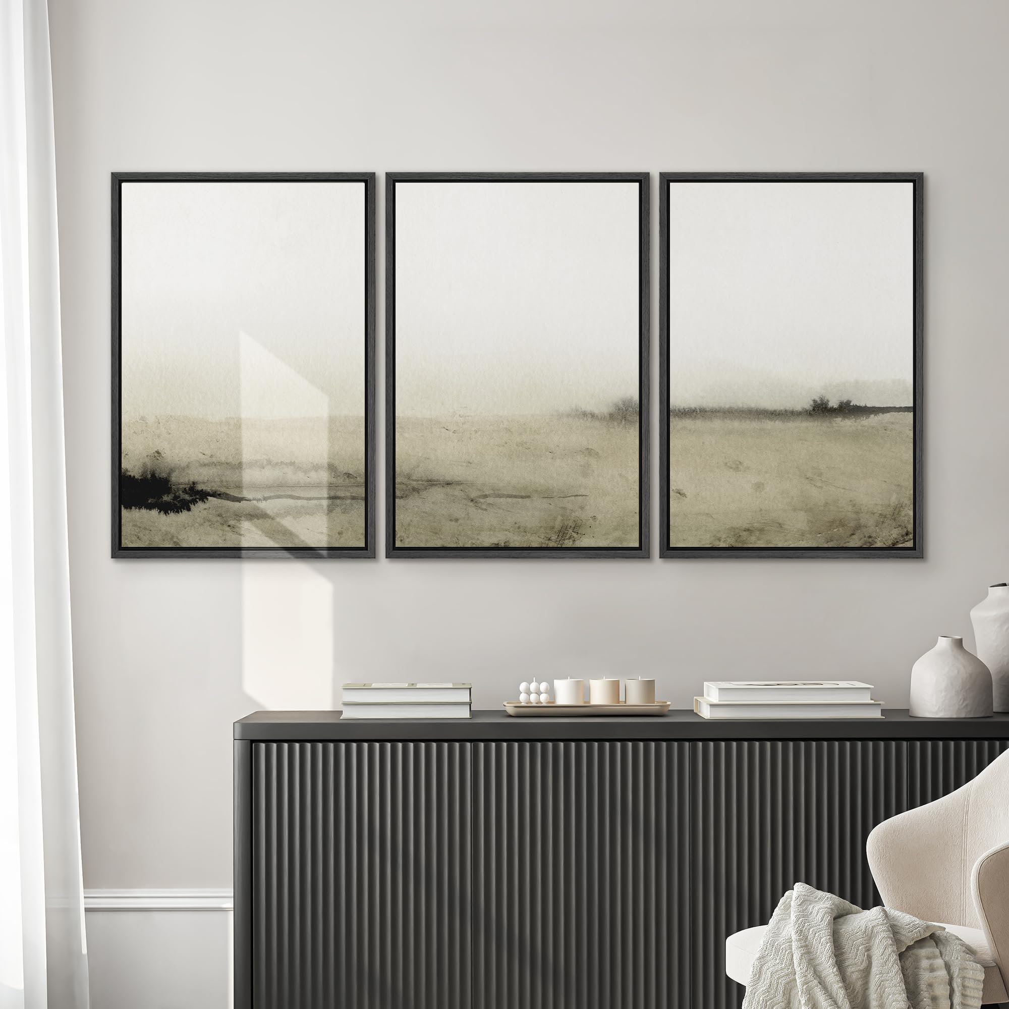 SIGNWIN Framed Canvas Print Wall Art Set Sepia Mountain Forest Environment Nature Wilderness Photography Modern Art Rustic Landscape Relax/Calm for Living Room  Bedroom  Office - 16''x24''x3 Black