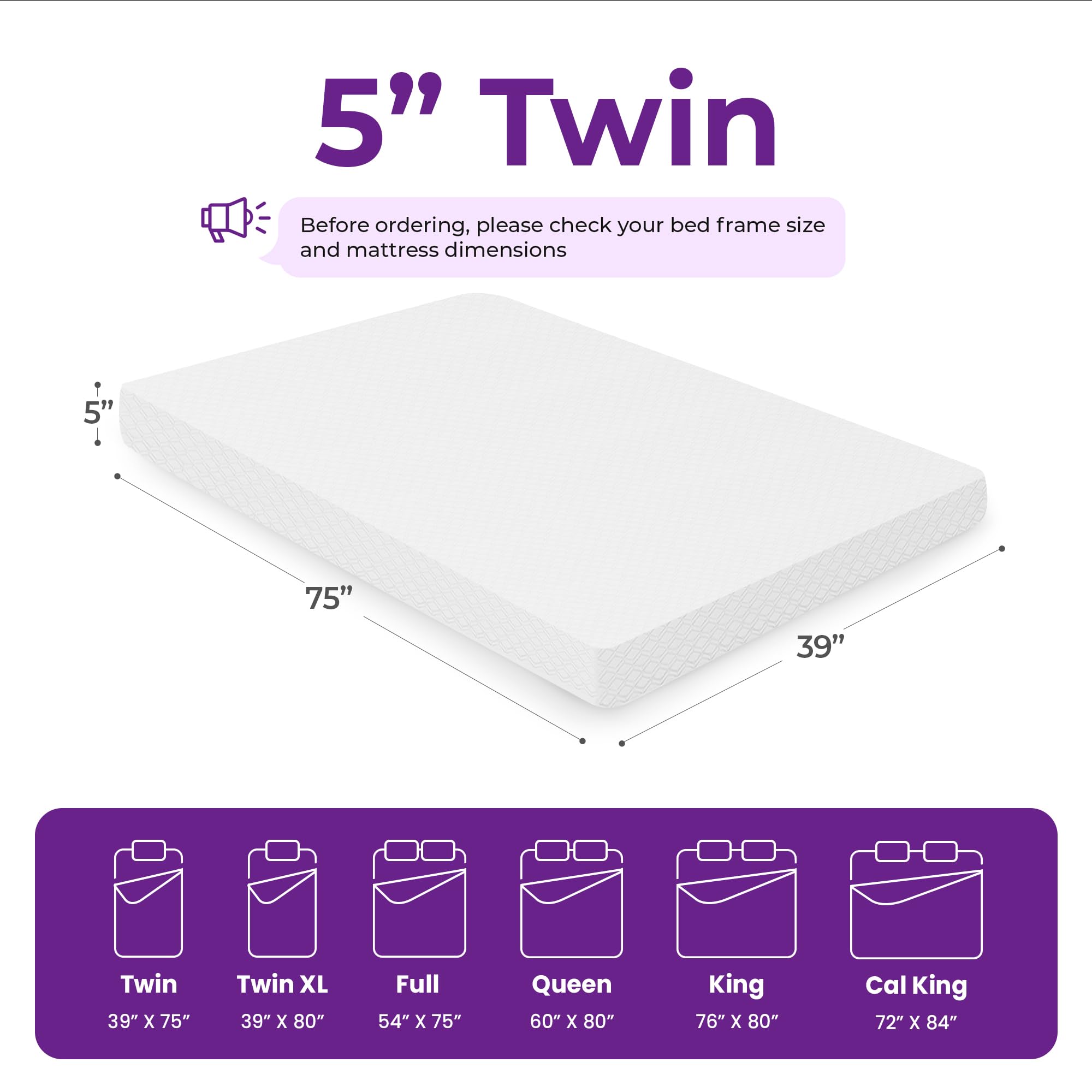 Gaeste 5 Inch Twin Cooling Gel Memory Foam Mattress Medium Firm Pressure Relief Certipur-Us Certified Mattress In A Box Comforta