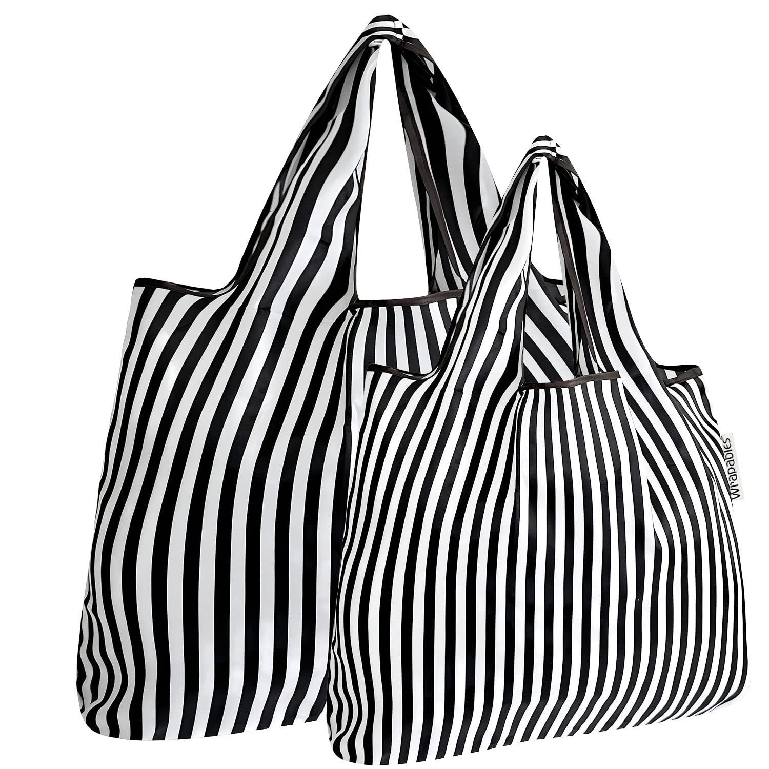 Allydrew Large & Small Foldable Tote Nylon Reusable Grocery Bags, Set Of 2, Black Stripes