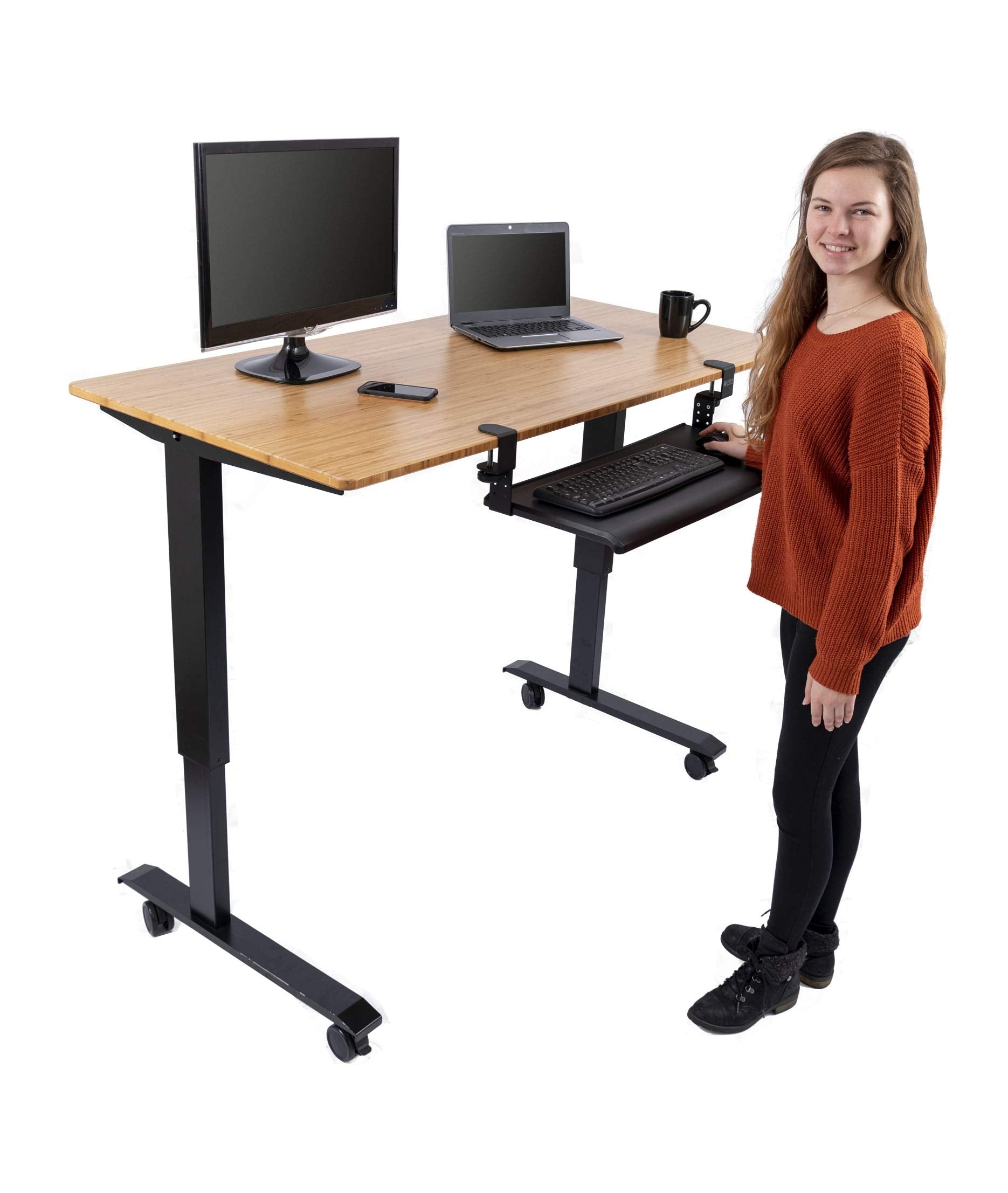 Stand Up Desk Store Large Clamp-On Retractable Adjustable Height Under Desk Keyboard Tray  For Desks Up To 15 (Large, 33 Wide)