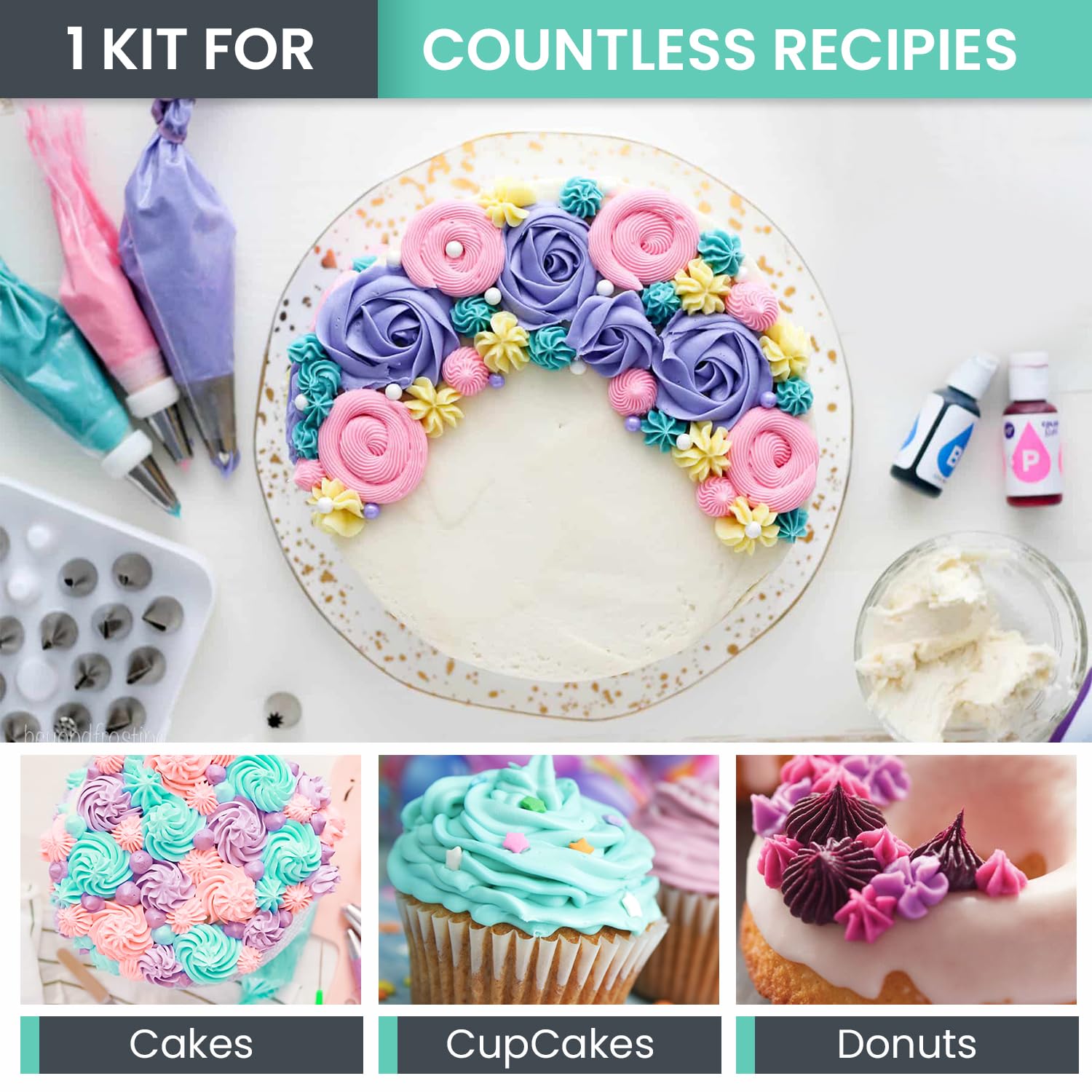 Rfaqk 74 Pcs Icing Piping Bags And Tips Set, Cake Decorating Kit With 48-Numbered Piping Tips, 20+1 Pastry Bags For Cookie Cupca