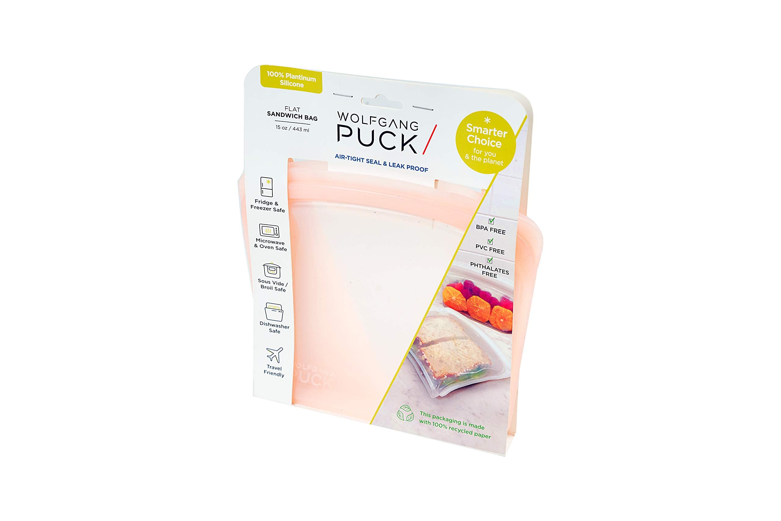 Wolfgang Puck 100% Silicone Food Grade, Reusable, Leak Proof, (BPA, PVC, Phthalates Free), (Microwave, Sous Vide, Dishwasher, Fr