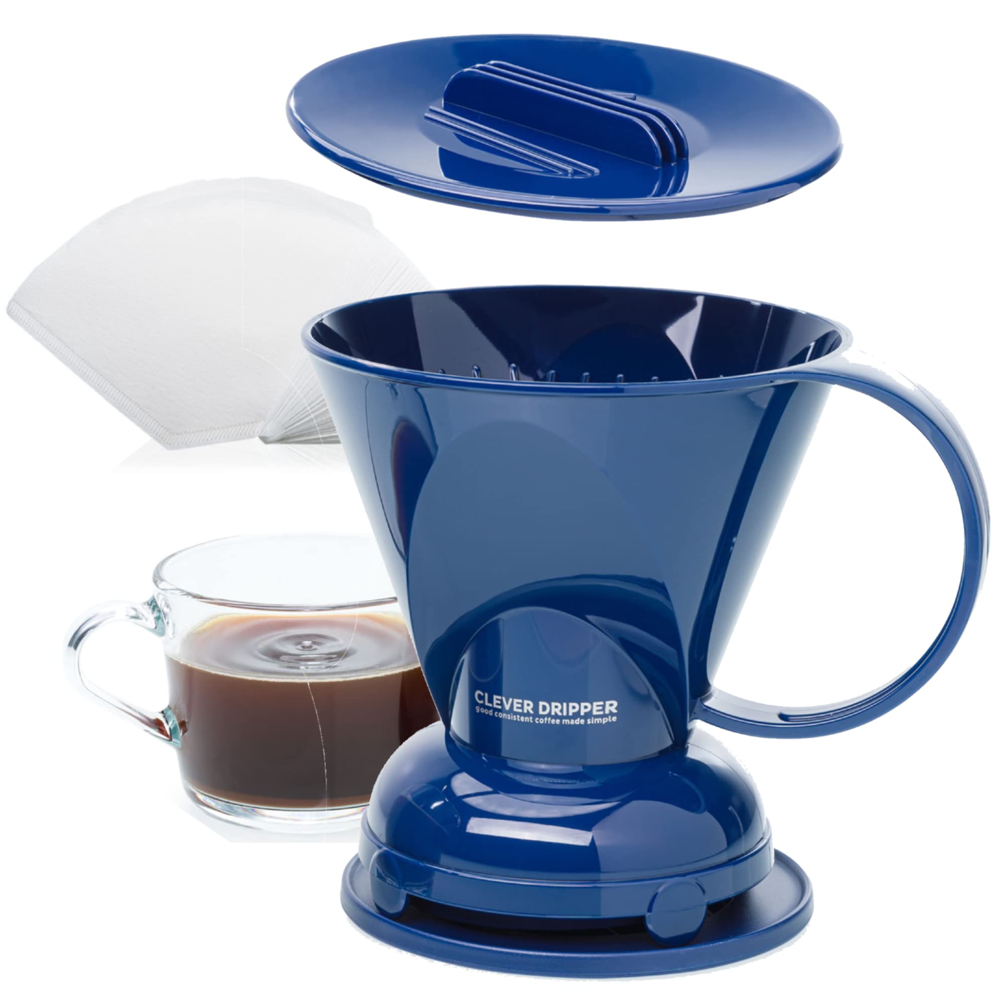 Clever Coffee Dripper and Filters  Large 18 oz (Royal Blue)| Barista's Choice| Safe BPA Free Plastic|Includes 100 Filters