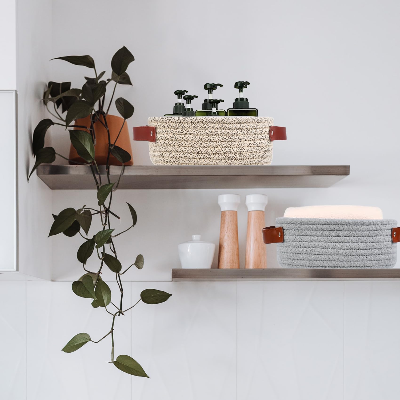 Abenkle Small Storage Basket, Mini Basket, Cute Tiny Cotton Rope Woven Basket, Square Shelf Basket, Boho Decorative Toy Dog Cat