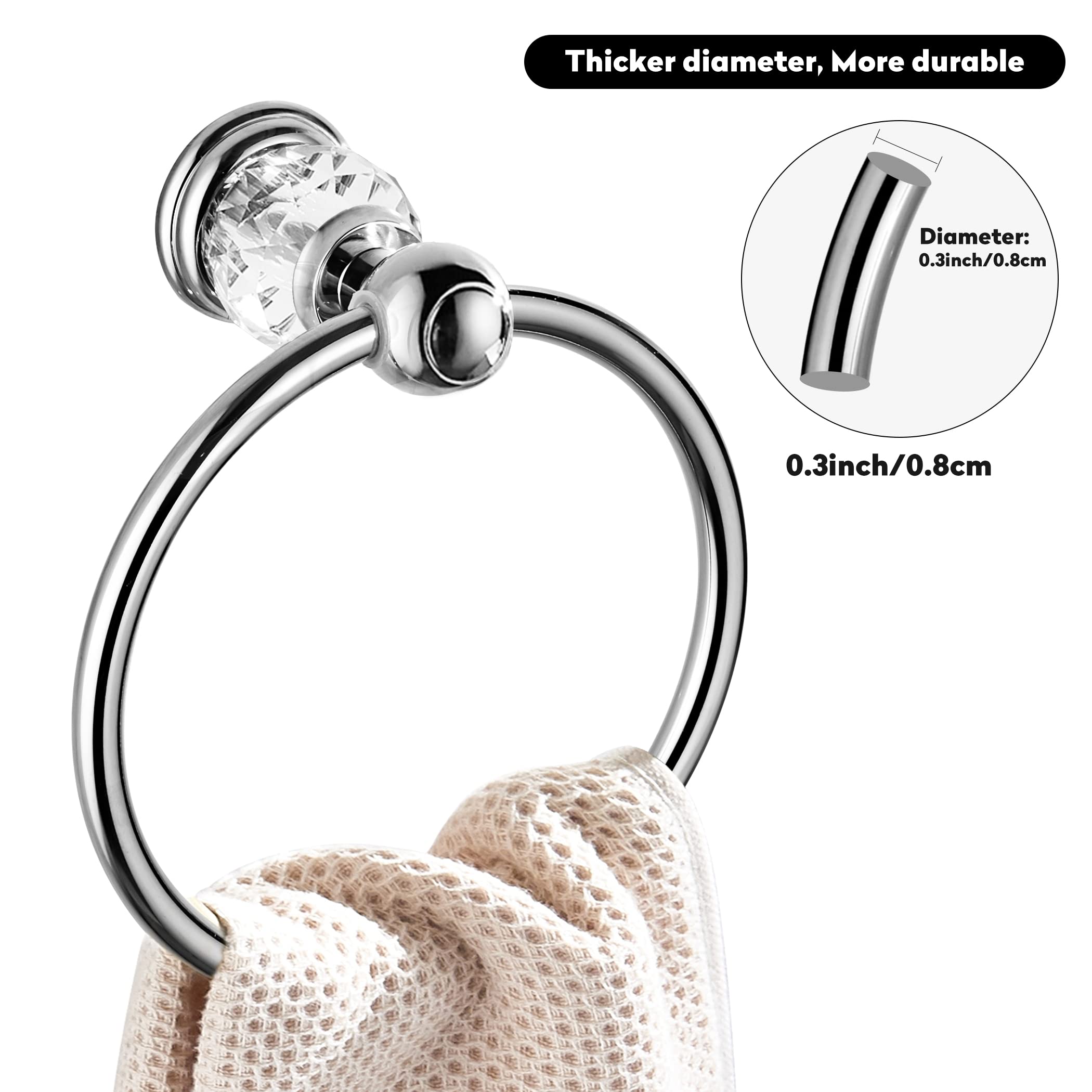 WINCASE Chrome Towel Ring  Bath Hand Towel Holder Crystal  Silver Towel Rack Wall Mounted