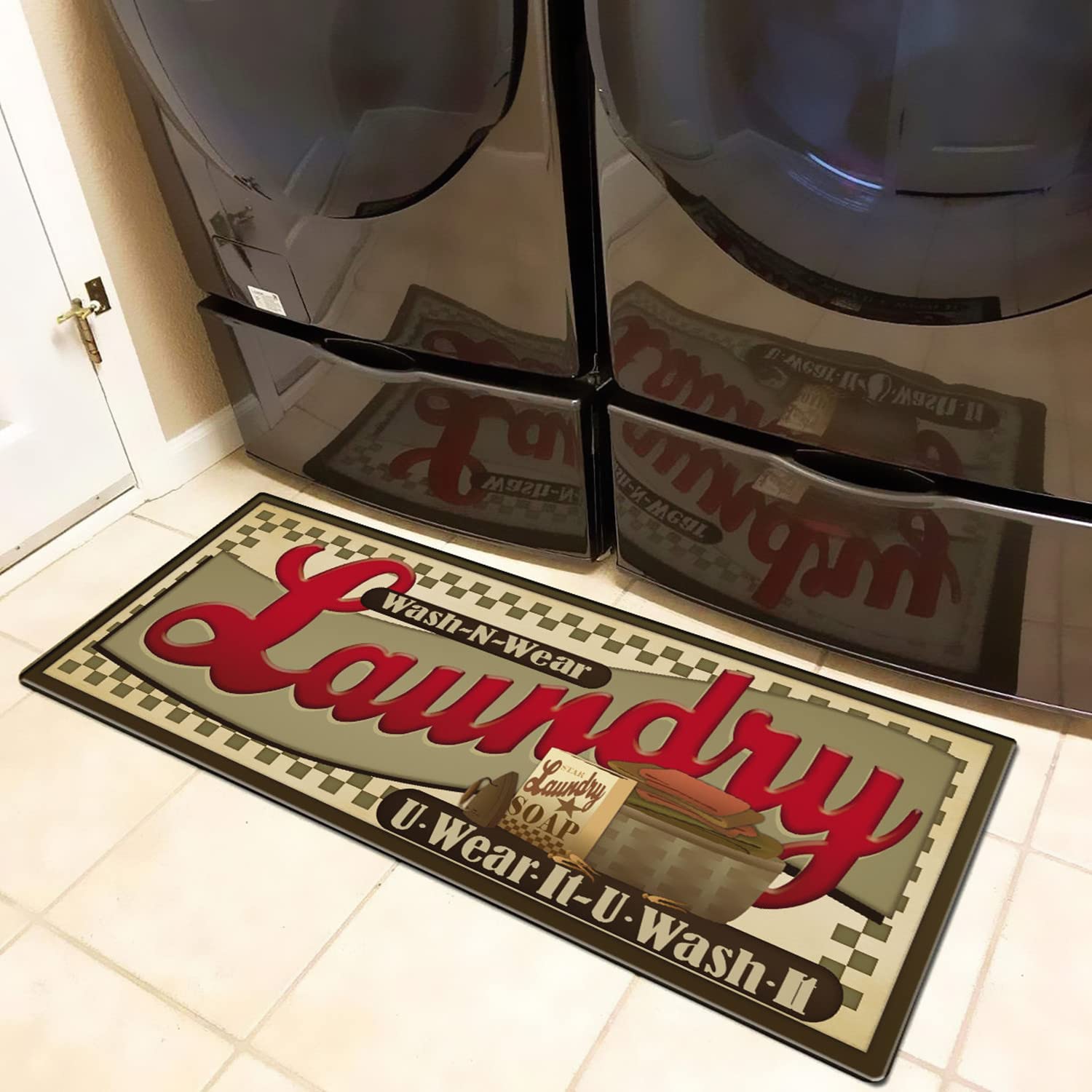 UKELER Laundry Rug Runner Nonslip Rubber Mat Floor Runner for Laundry Room Decor, 48  20