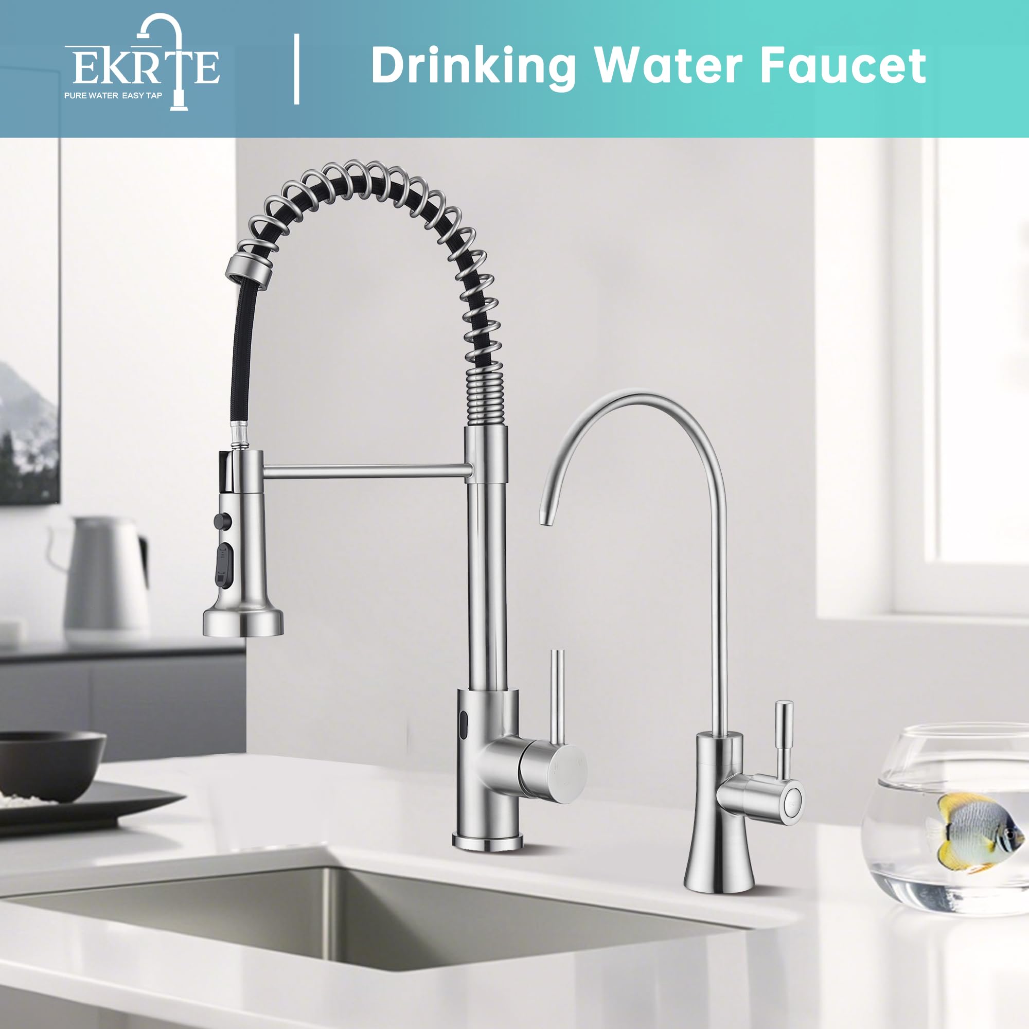EKRTE Modern Best Brass Drinking Water Purifier Faucet  Commercial Water Filtration Faucet Brushed Nickel Kitchen Bar Sink Drinking Water Purifier Faucet