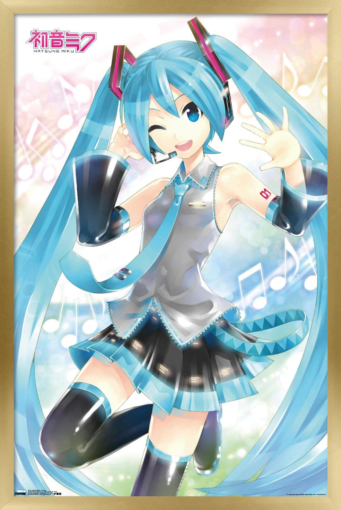 Trends International Hatsune Miku - Waving Wall Poster, 22.375'' X 34'', Gold Framed Version