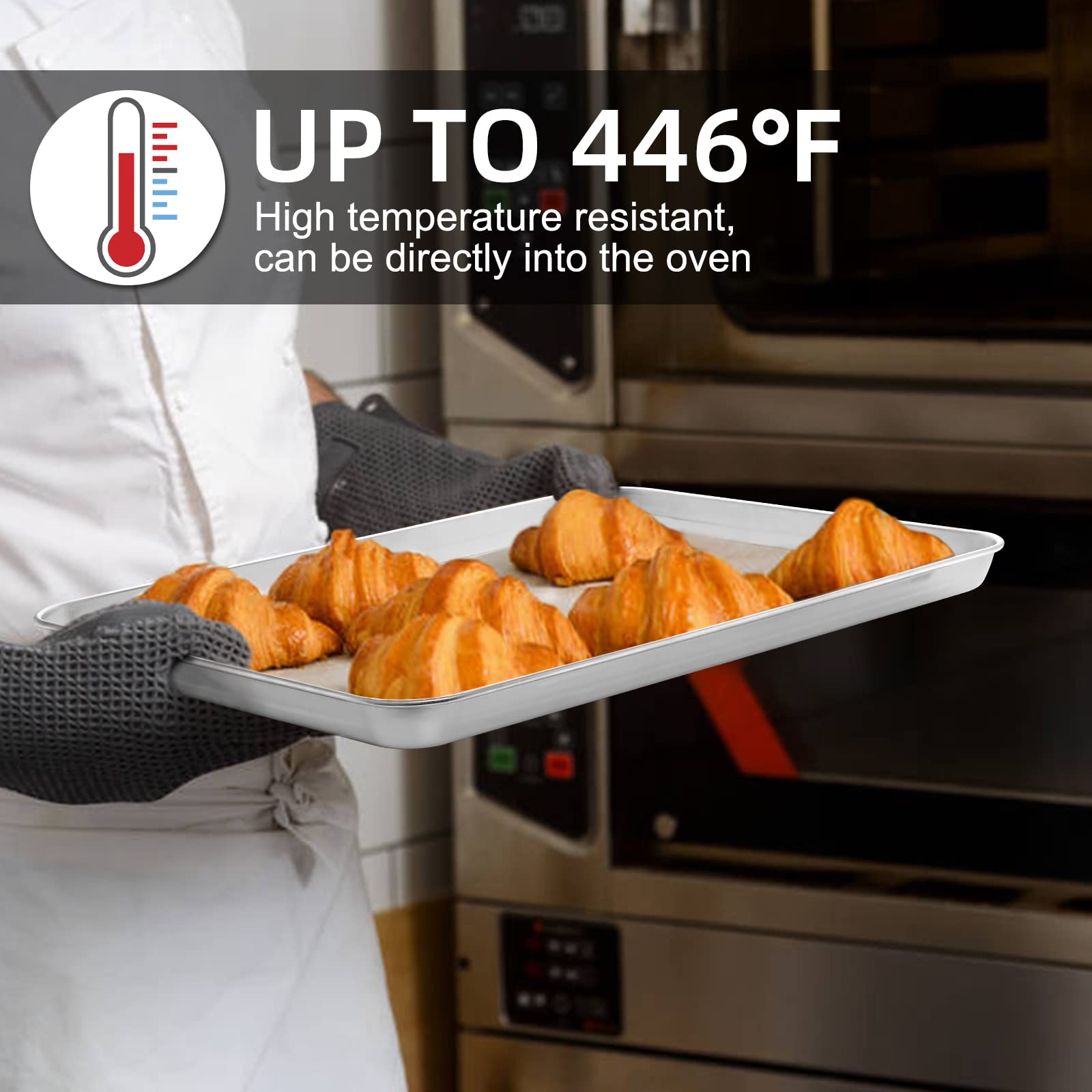 4 Pieces Quarter Sheet Pan, Cekee Stainless Steel Cookie Sheets For Baking, Baking Sheets For Oven, Baking Pan Tray Cookie Pan,