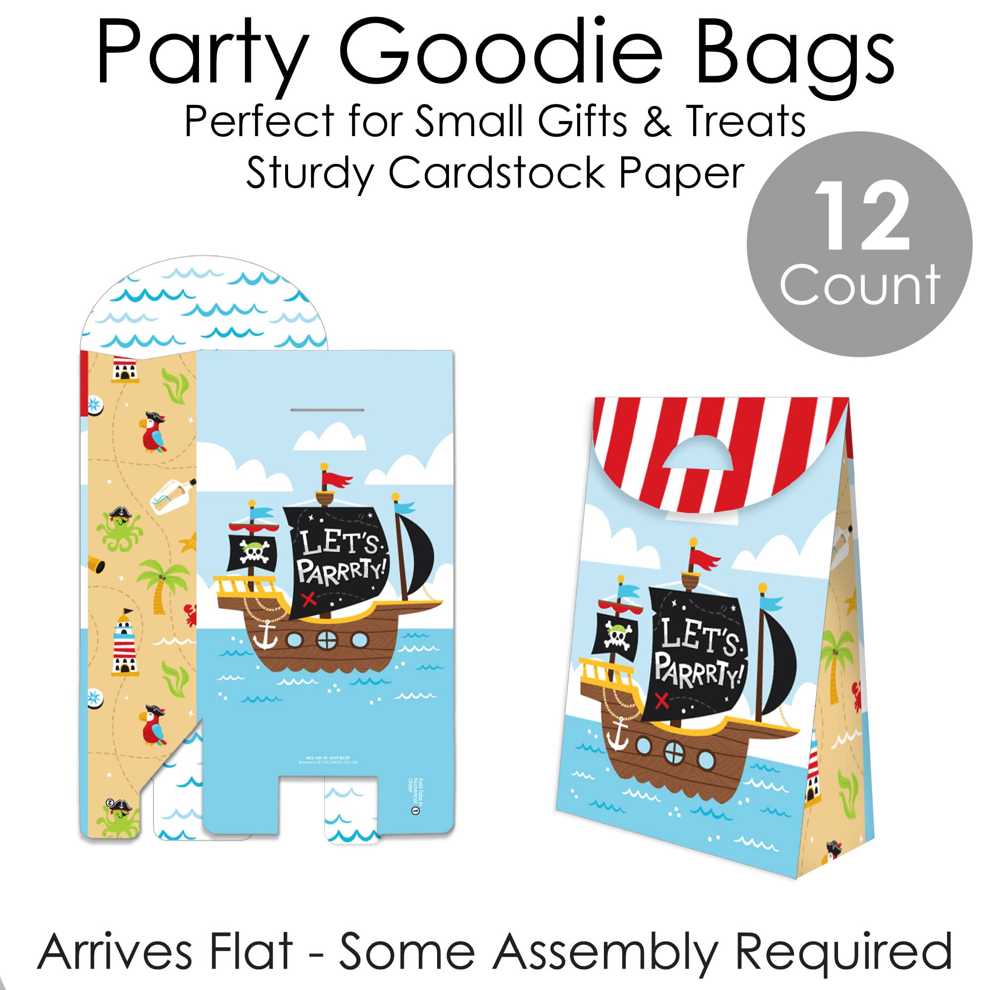 Big Dot Of Happiness Pirate Ship Adventures - Skull Birthday Gift Favor Bags - Party Goodie Boxes - Set Of 12