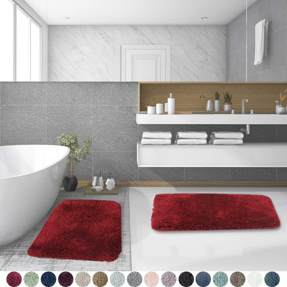 Walensee Shaggy 2 Piece Bath Rug Set, (20 X 32, 2 Pack Set, Red) Bathroom Rug Set Bath Mats For Bathroom Machine Wash/Dry Absorb