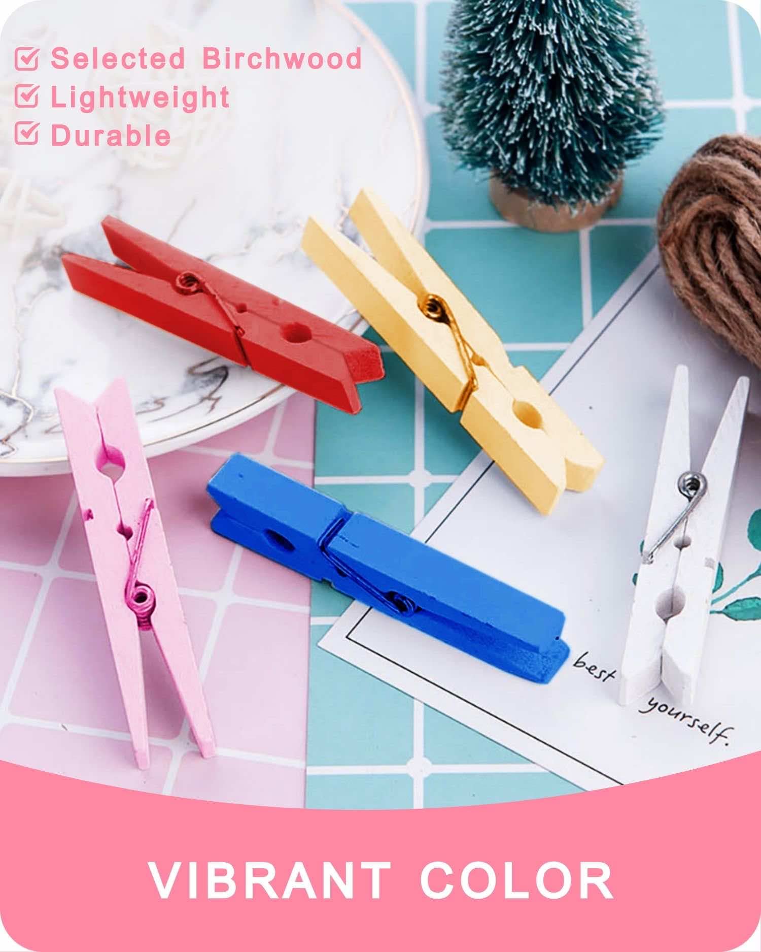 Clothes Pins, Pink Colored Wooden Clothespins For Baby Shower Game, Wreath, Crafts, Strong Grip Close Pins Birchwood Clips Cloth