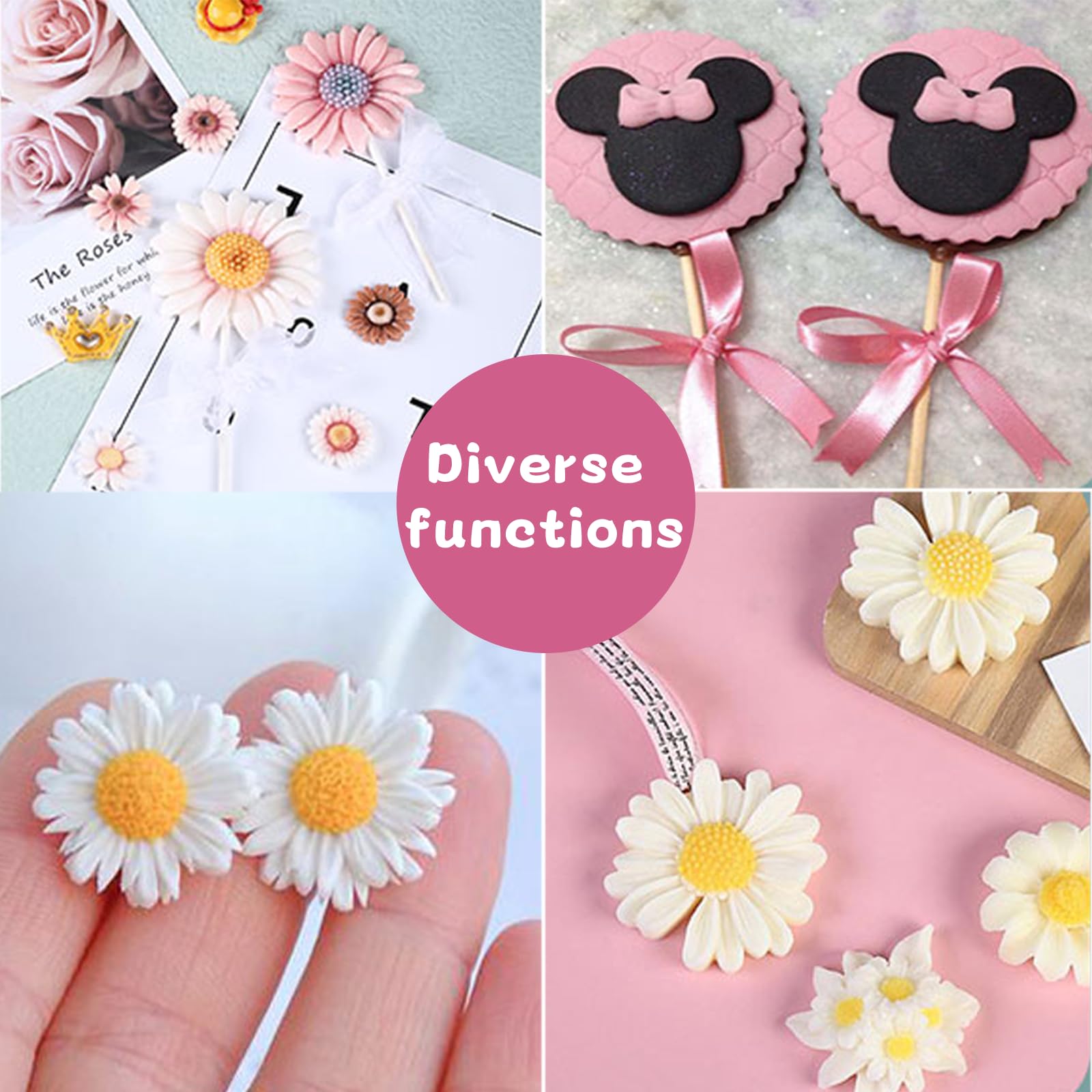 Kalaien 2Pcs Chrysanthemum Flower Silicone Mold For Fondant Cake Decorating,Chocolate,Sugarcraft, Candy Cake Decoration Clay,Soa