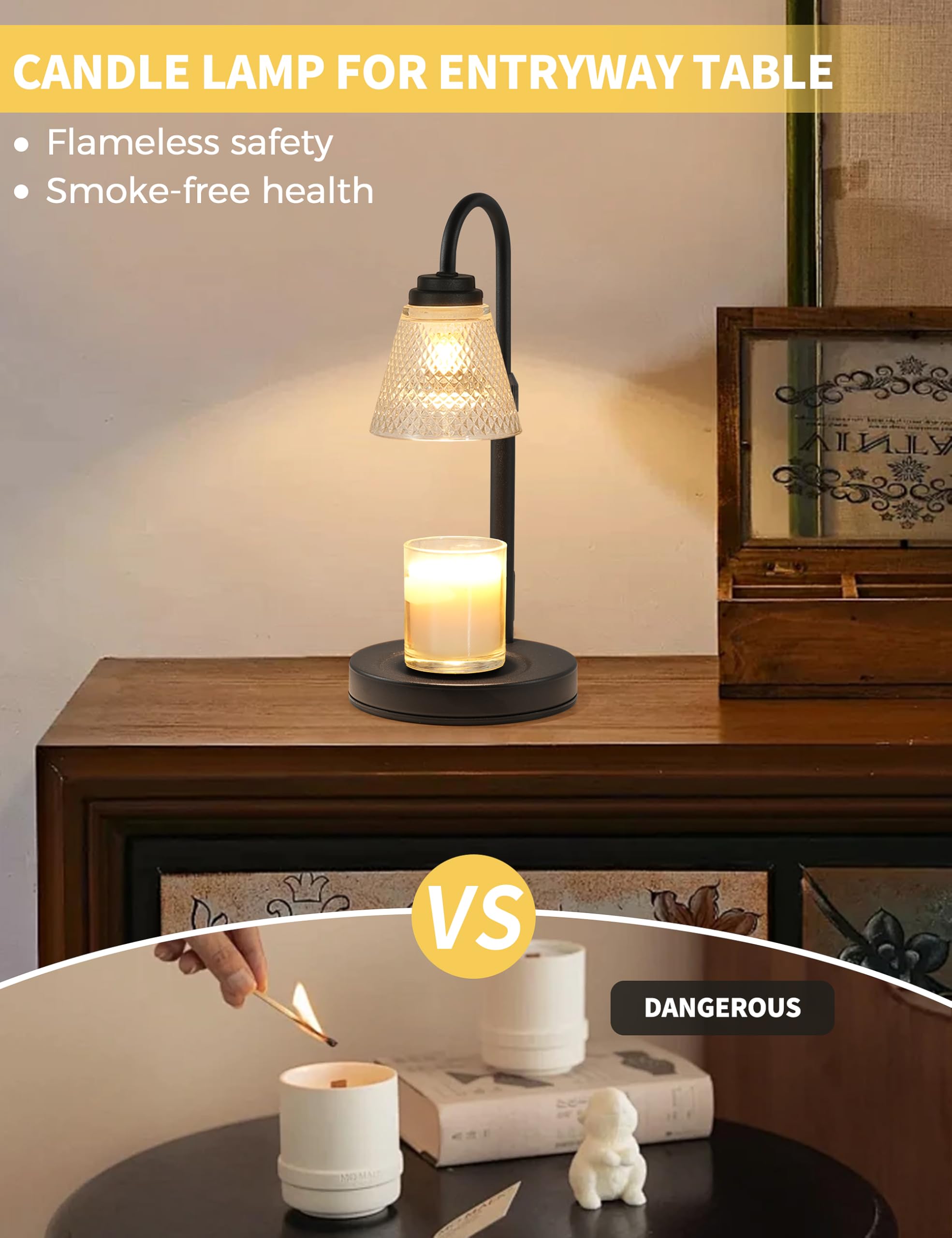 QUTADI Candle Warmer Lamp with Timer Dimmer, Birthday Gifts for Mom Women Friend Sister, House Warming Gifts, Wax Melt Warmer, O