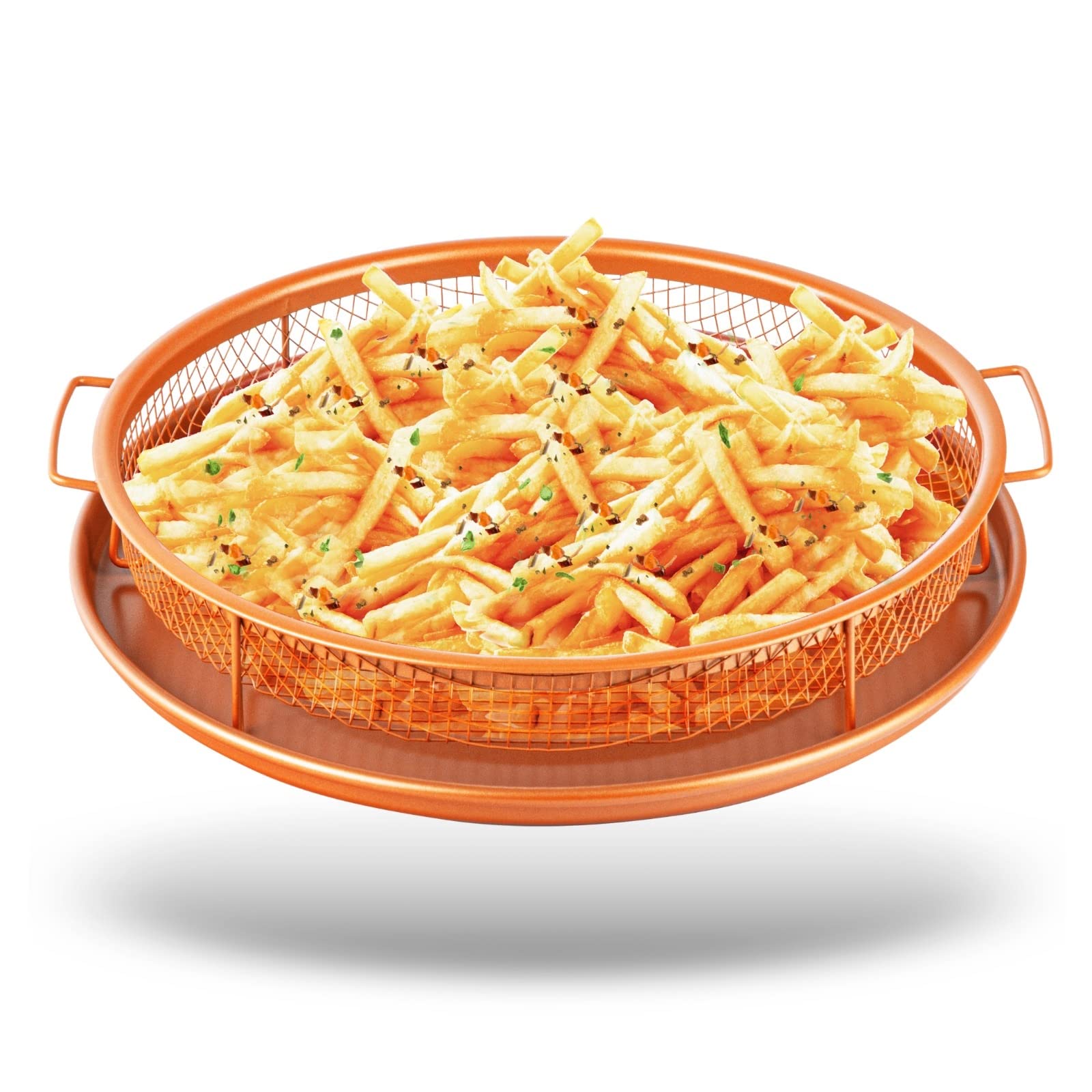 Gotham Steel 2 Piece Set Round Copper Air Fry Crisper Tray, Pizza & Baking Pan, Durable Non-Stick, Scratchproof, Dishwasher Safe