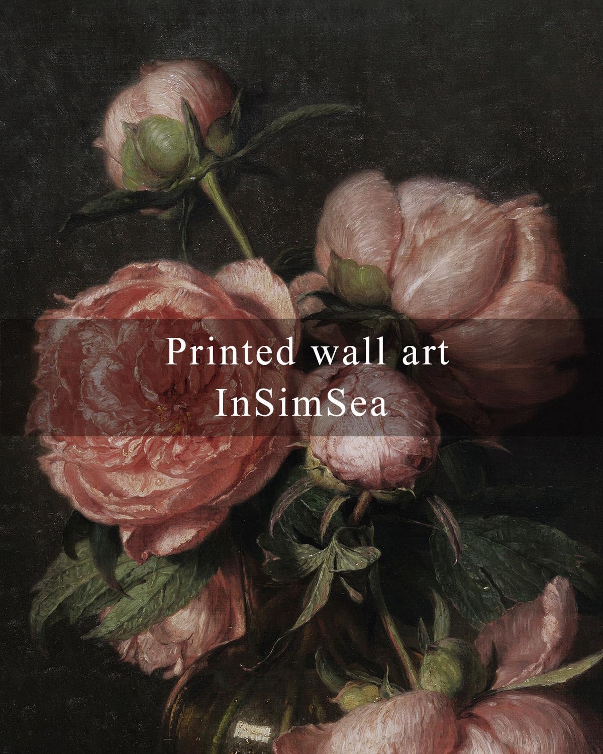 Insimsea Square Framed Canvas Wall Art, Flower Farmhouse Prints Vintage Floral Wall Art Peony Paintings Wall Prints, For Living