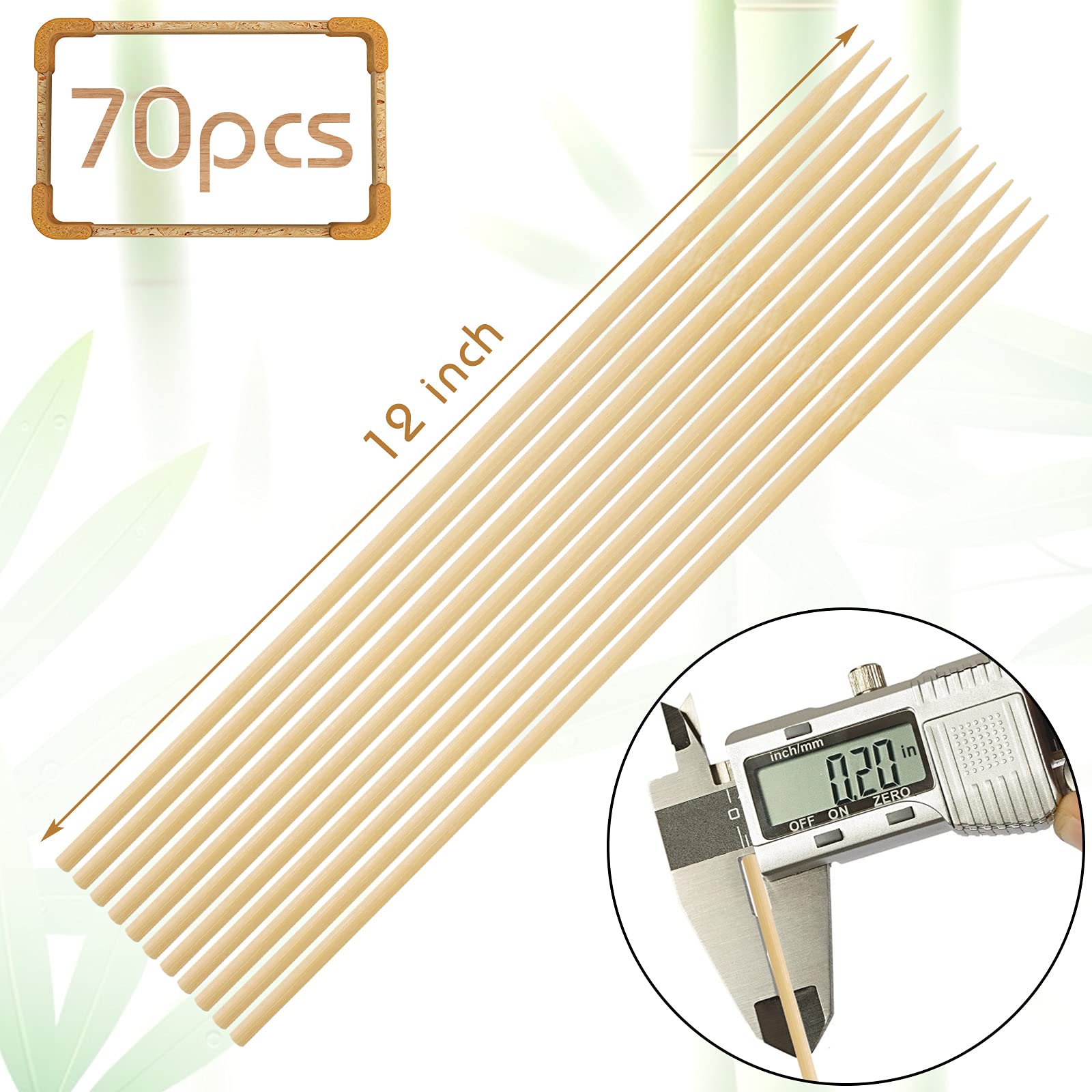 Hansgo Barbecue Skewers, 5 Mm 12 Inch Natural Kabob Sticks Best For Grill, Bbq, Kebab Or Fruit Sticks, 70Pcs