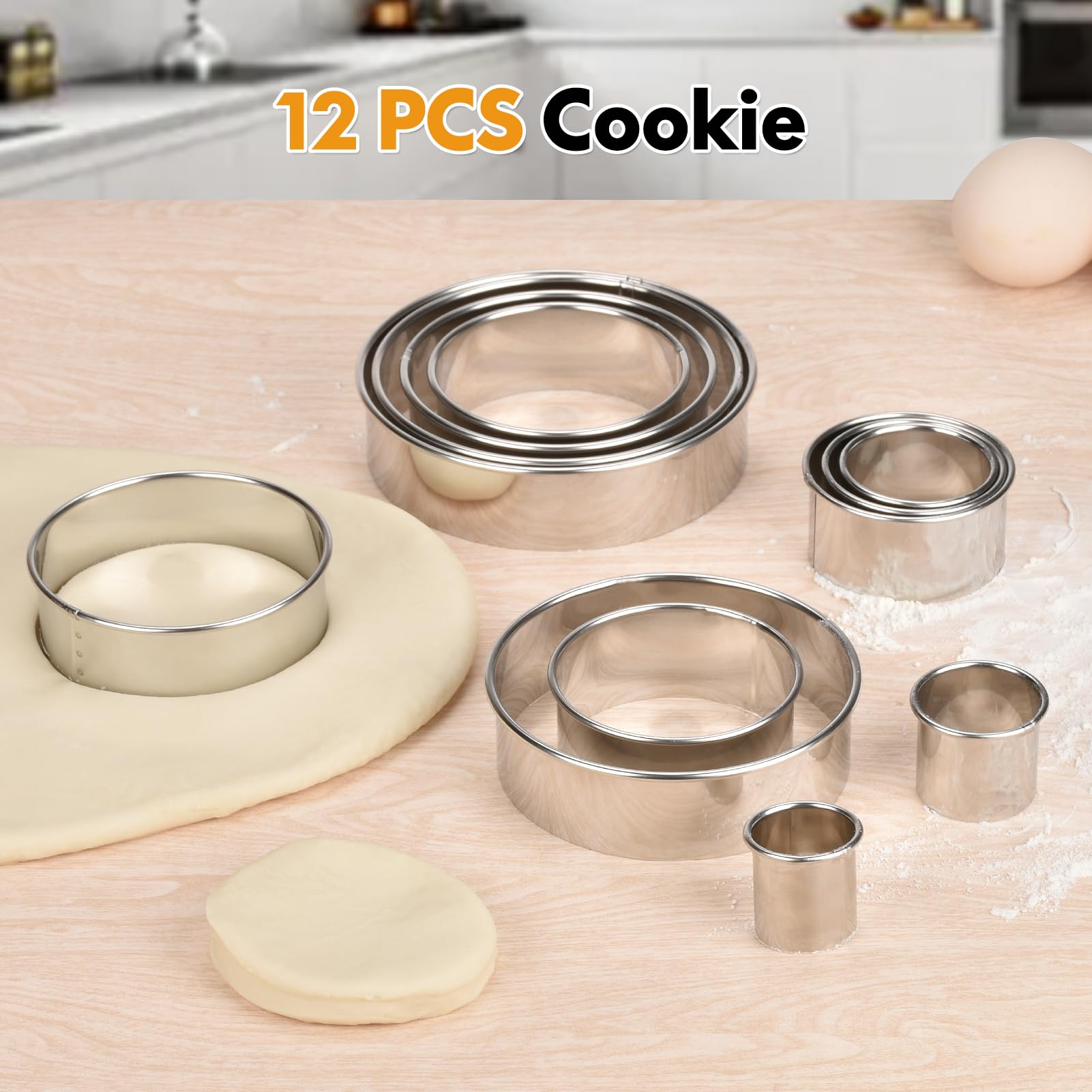 Dacono Round Cookie Press Set, 12 Graduated Circle Pastry Press, Heavy Duty Commercial Grade 18/8 304 Stainless Steel Cookie And
