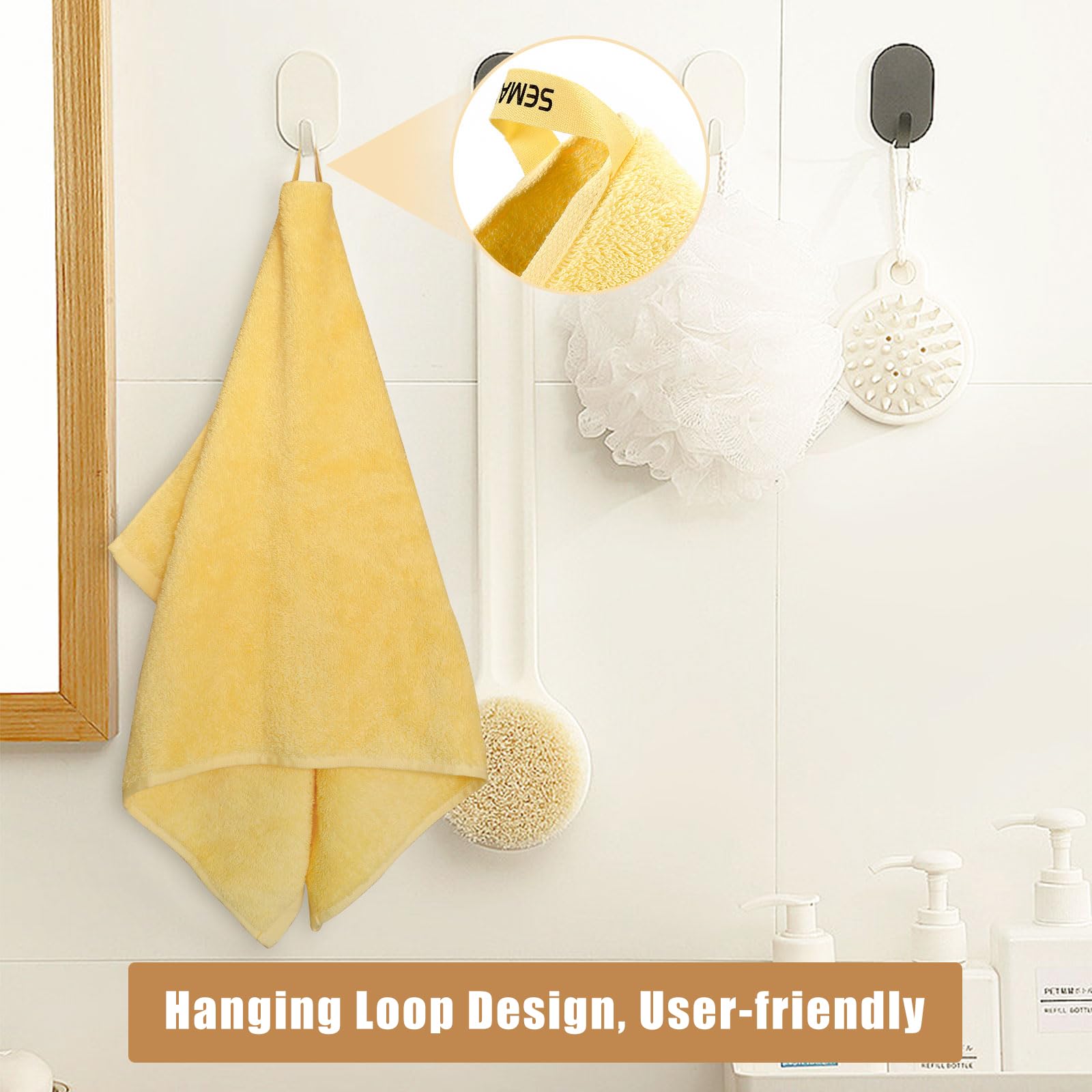 Semaxe Bath Towel Set, 100% Cotton Bathroom Towels With Hanging Loops And Nano-Bio Lifecycle Labels, 8 Piece Towel Set Include 2