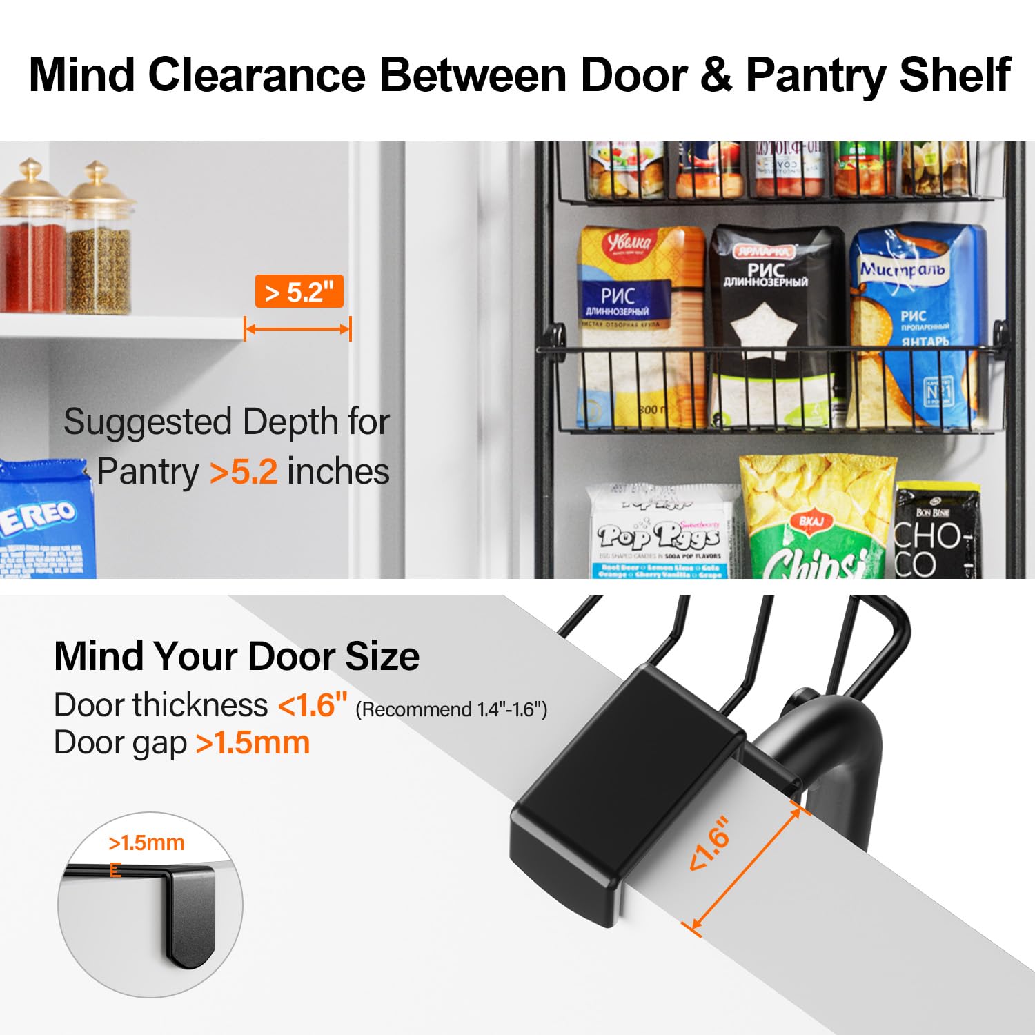Delamu Over the Door Pantry Organizer, Metal Pantry Organizers and Storage, 6-Tier Over the Door Organizer, Pantry Door Organize