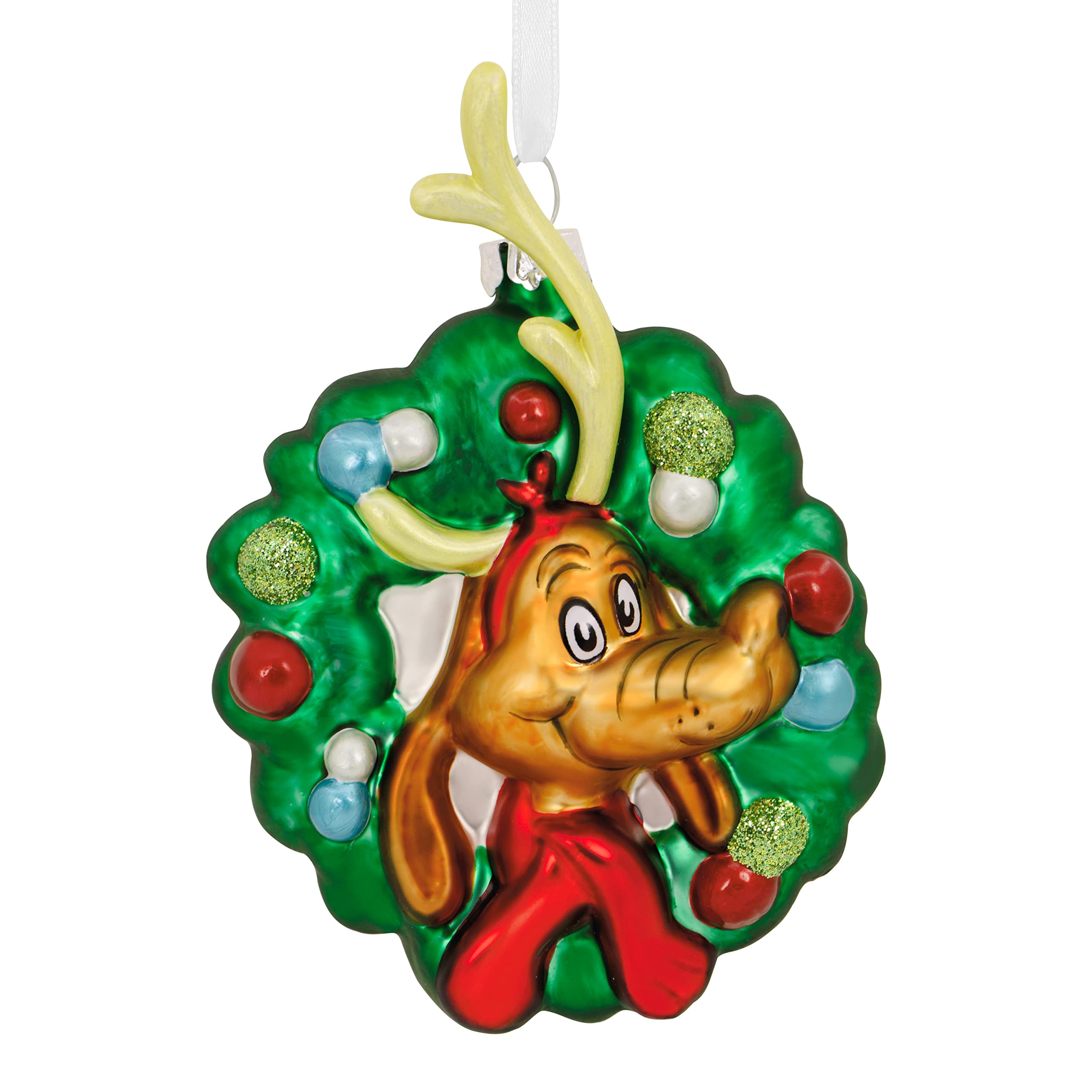 Hallmark Dr. Seuss How The Grinch Stole Christmas! Max in Wreath Blown Glass Christmas Ornament (0003HCM1055)