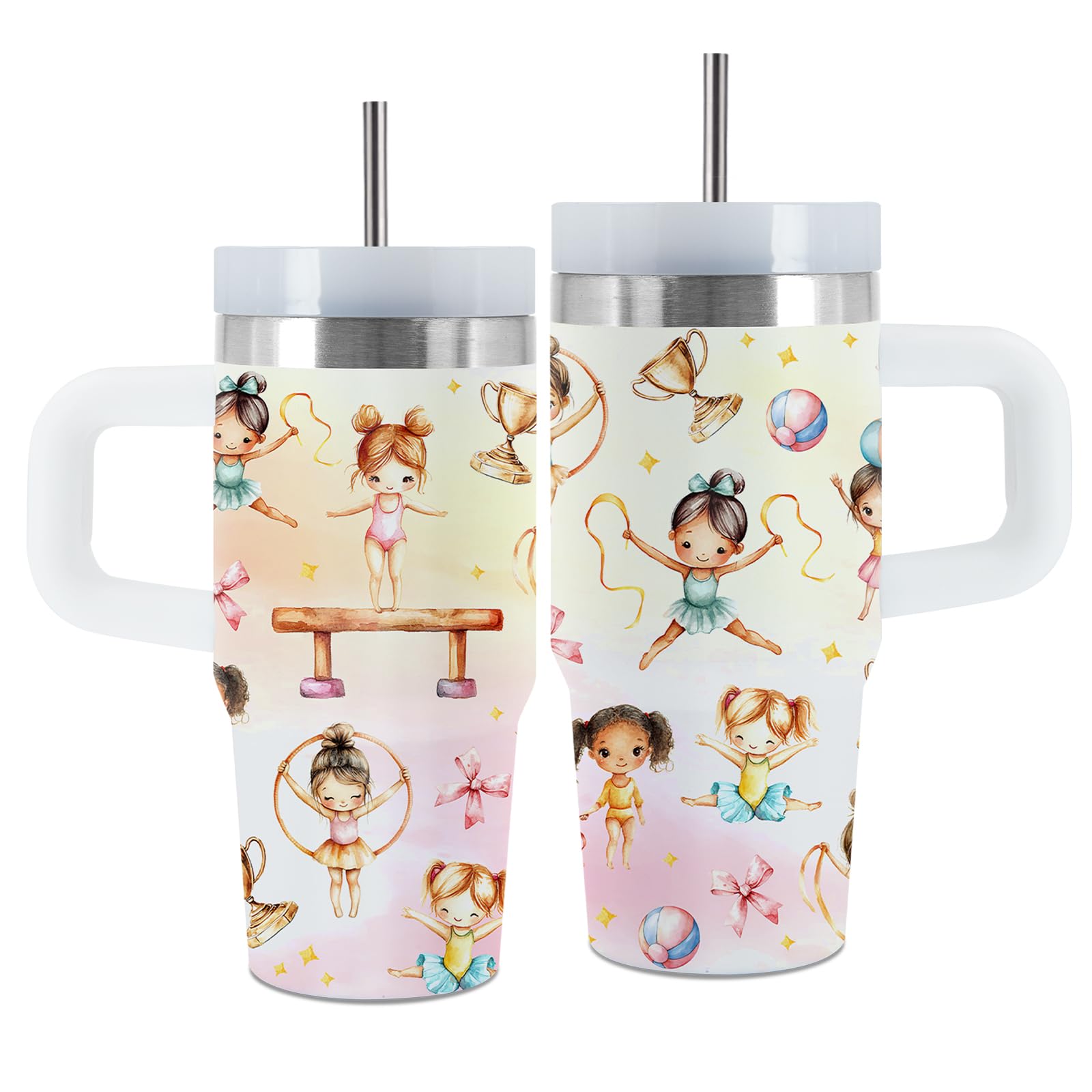 Uibunoo Gymnastics 14 oz Water Bottle, with Handle Straw, Insulated Cup