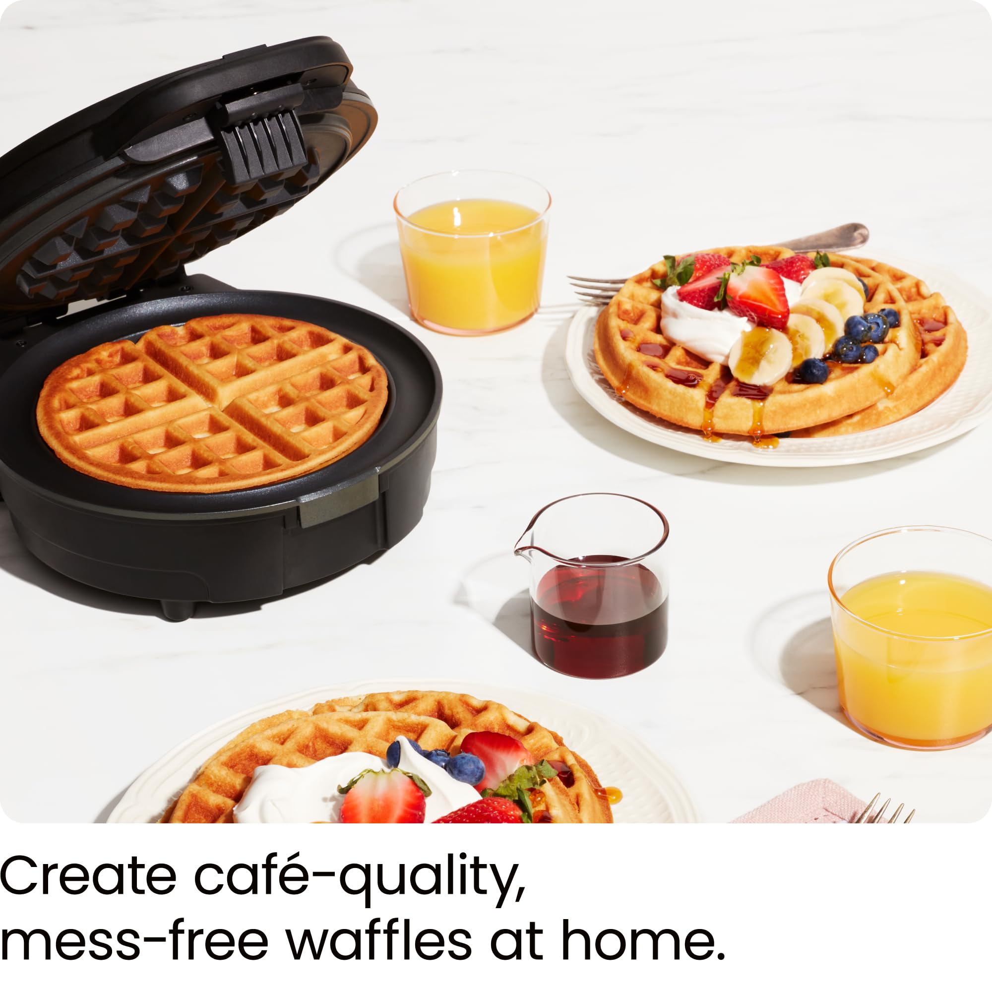 Chefman Anti-Overflow Belgian Waffle Maker W/Shade Selector, Temperature Control, Mess Free Moat, Round Iron W/Nonstick Plates &
