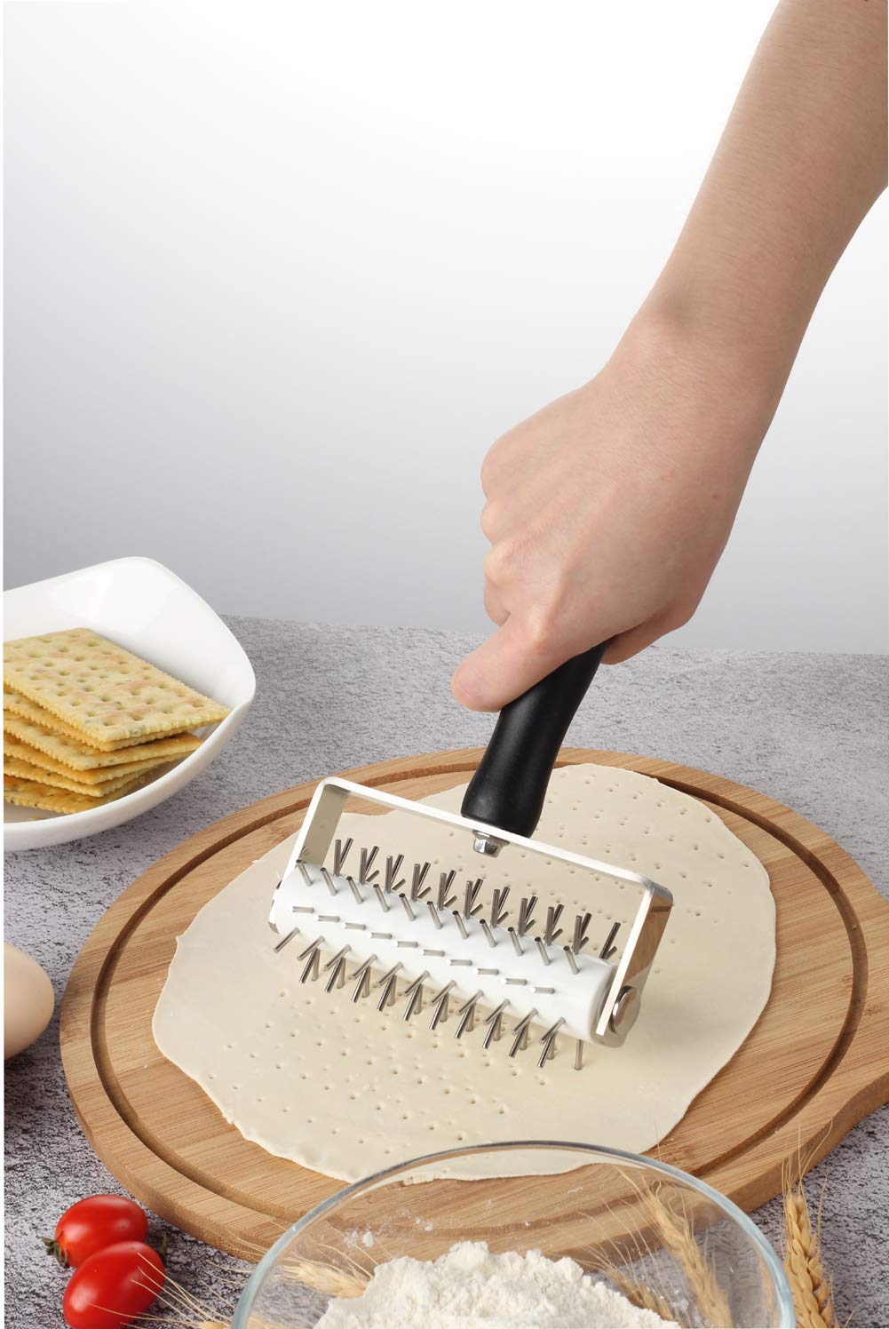 Pizza Dough Docker - Evnsix Pastry Docker Roller With Stainless Steel Spikes For Homemade Baking Cake Crackers Pie Hole Maker,Pr