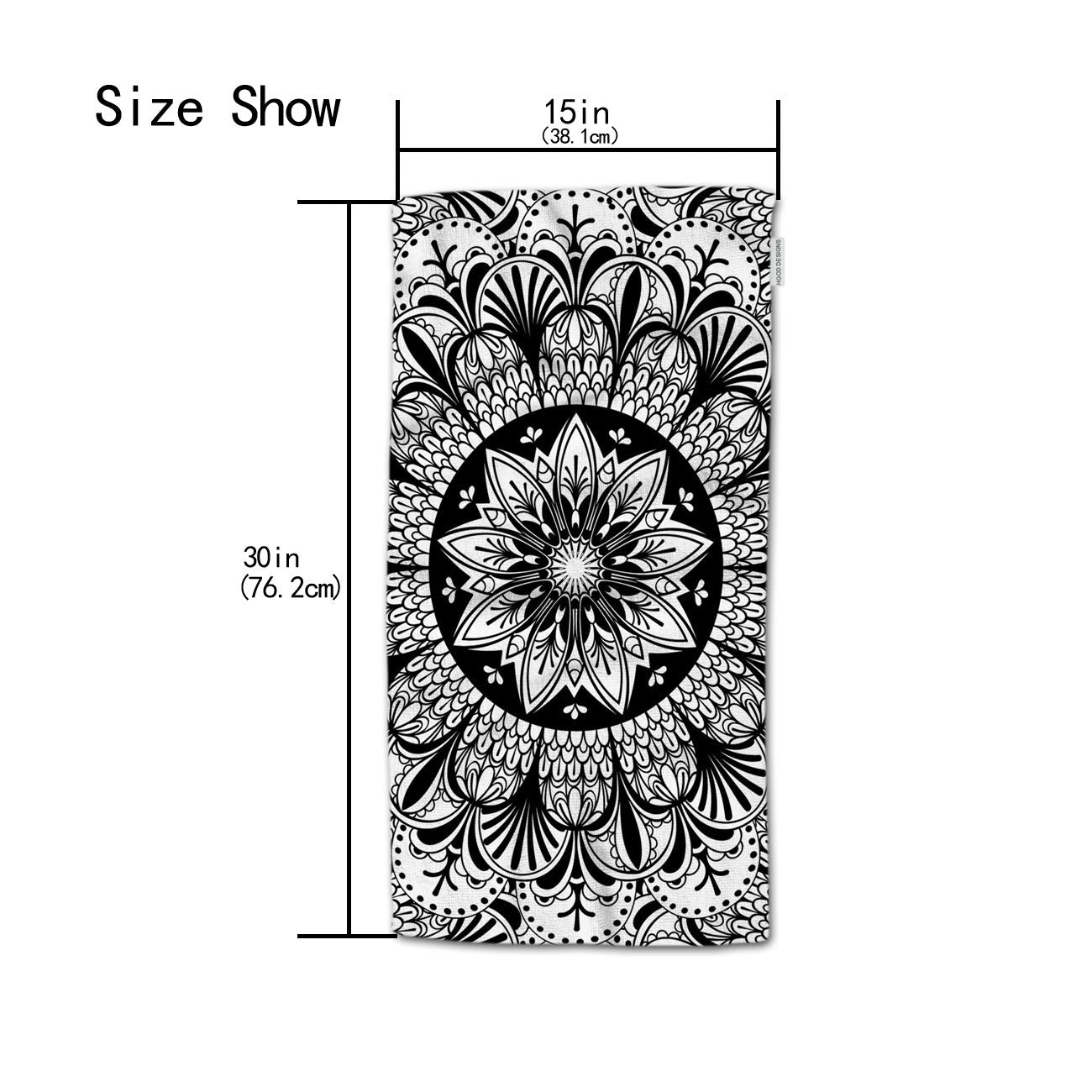 Hgod Designs Flower Hand Towels,Black And White Mandala Floral Seamless Pattern 100% Cotton Soft Bath Hand Towels For Bathroom K